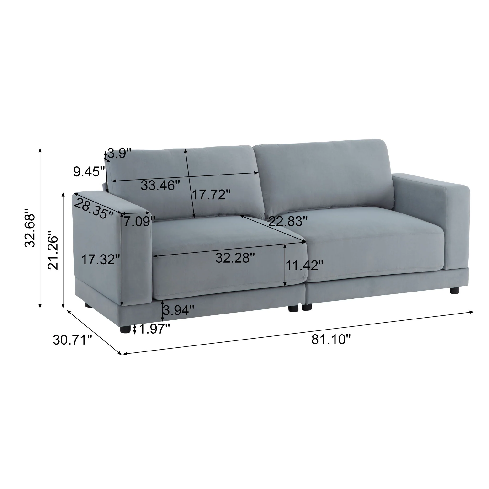 Modern Square Arm Sofa With Soft Fabric Upholstery, Deep Cushions - Image 6