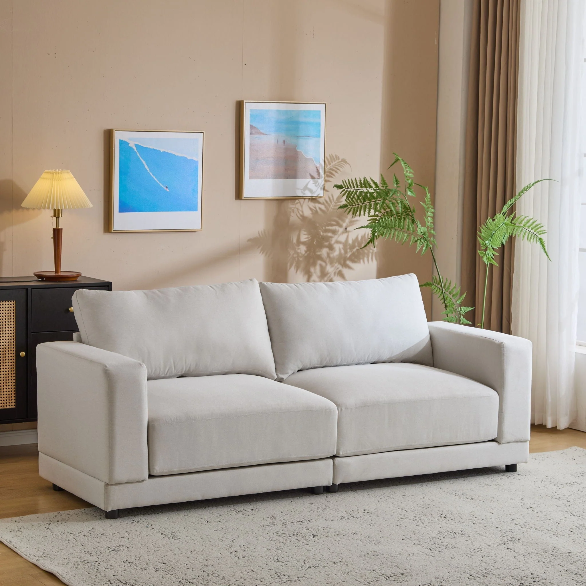 Modern Square Arm Sofa With Soft Fabric Upholstery, Deep Cushions - Image 7