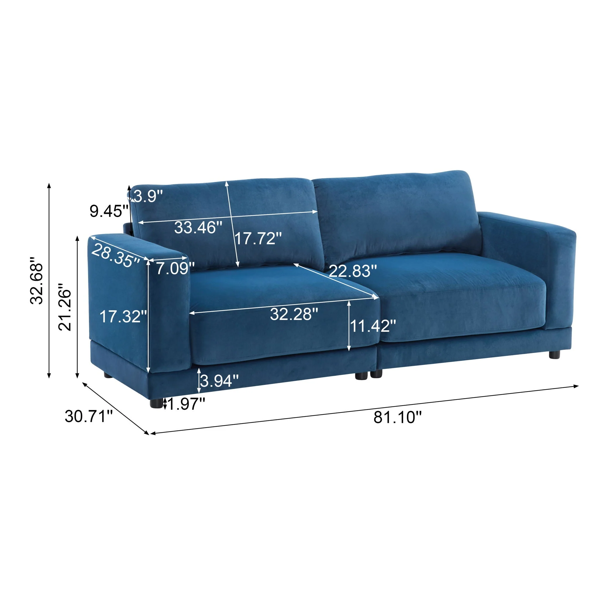 Modern Square Arm Sofa With Soft Fabric Upholstery, Deep Cushions - Image 8