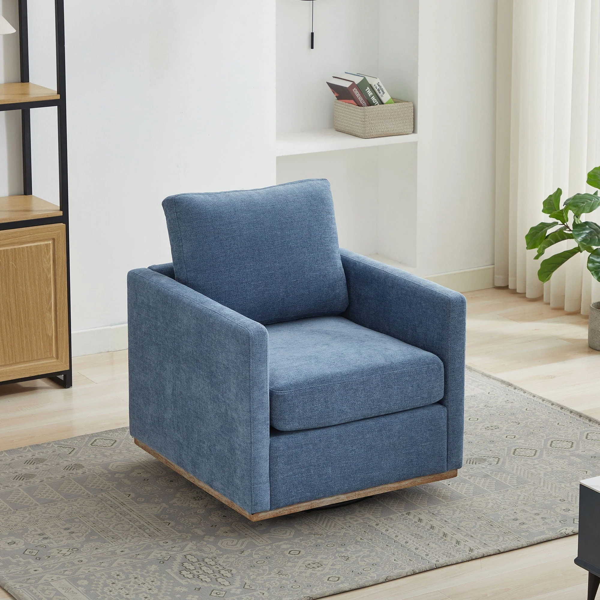 Modern Square Upholstered Swivel Accent Chair With Metal Base - Image 11
