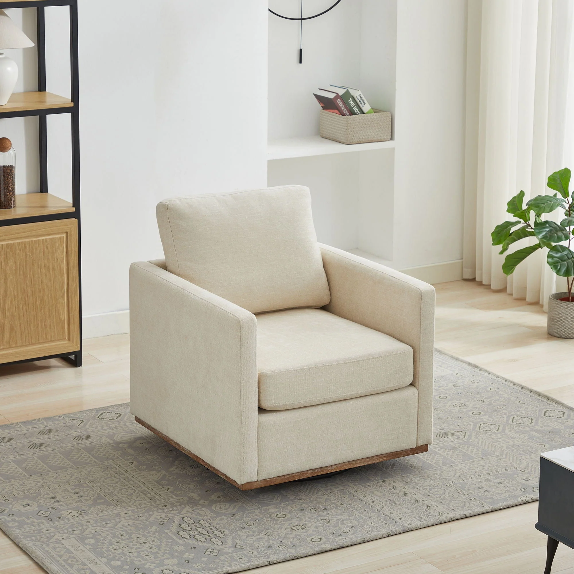 Modern Square Upholstered Swivel Accent Chair With Metal Base - Image 12