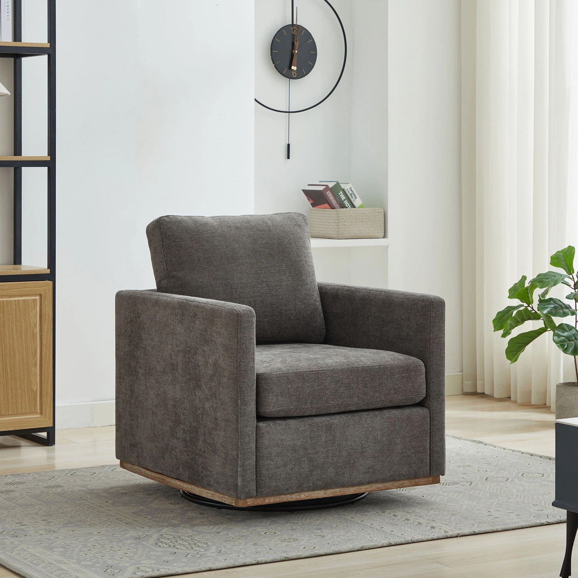 Modern Square Upholstered Swivel Accent Chair With Metal Base - Image 13