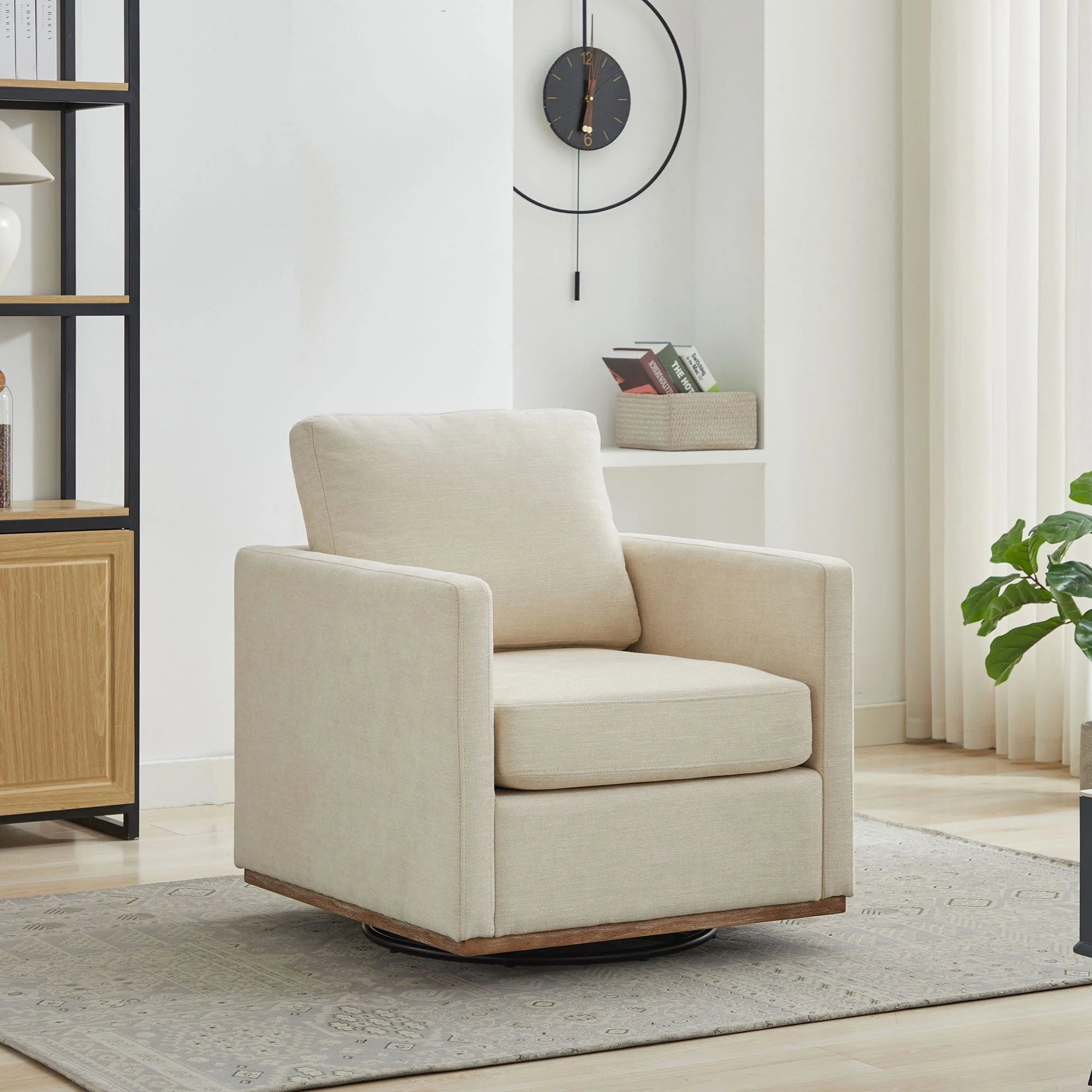 Modern Square Upholstered Swivel Accent Chair With Metal Base - Image 14