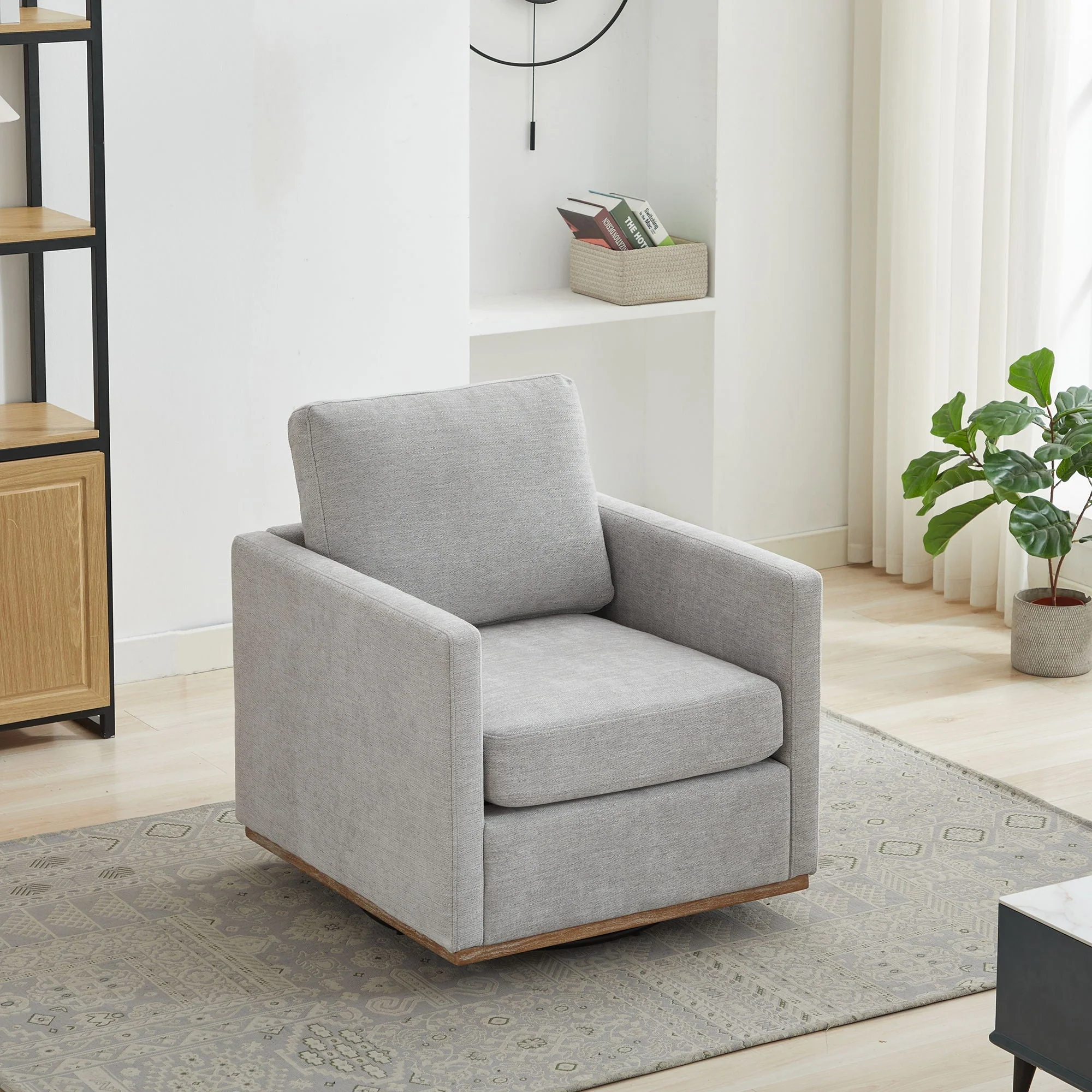 Modern Square Upholstered Swivel Accent Chair With Metal Base - Image 15