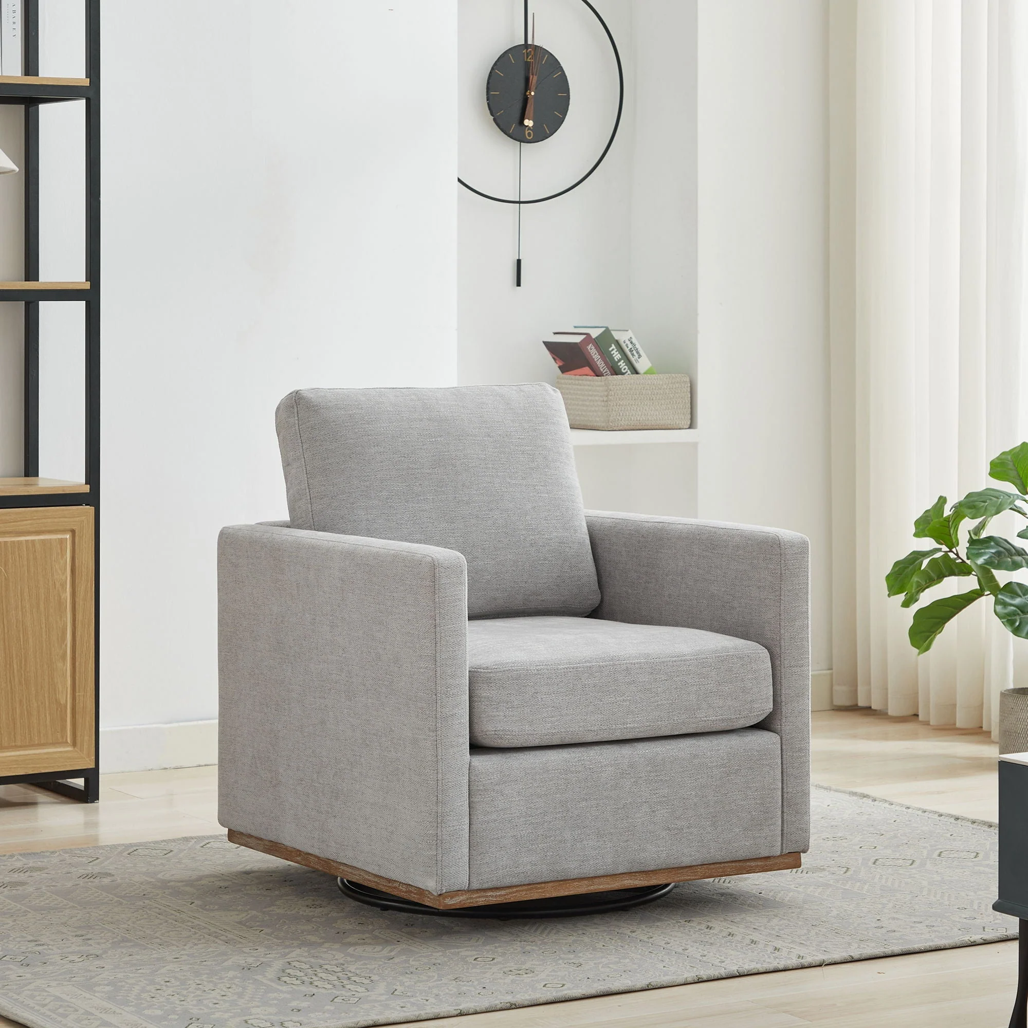 Modern Square Upholstered Swivel Accent Chair With Metal Base - Image 16