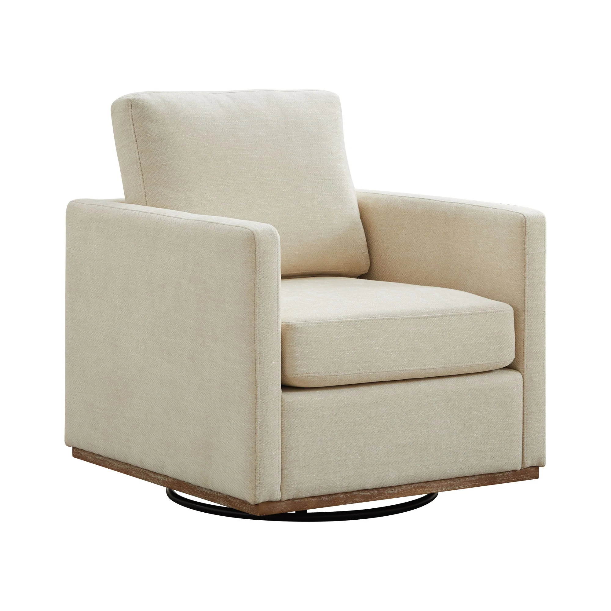 Modern Square Upholstered Swivel Accent Chair With Metal Base - Image 2