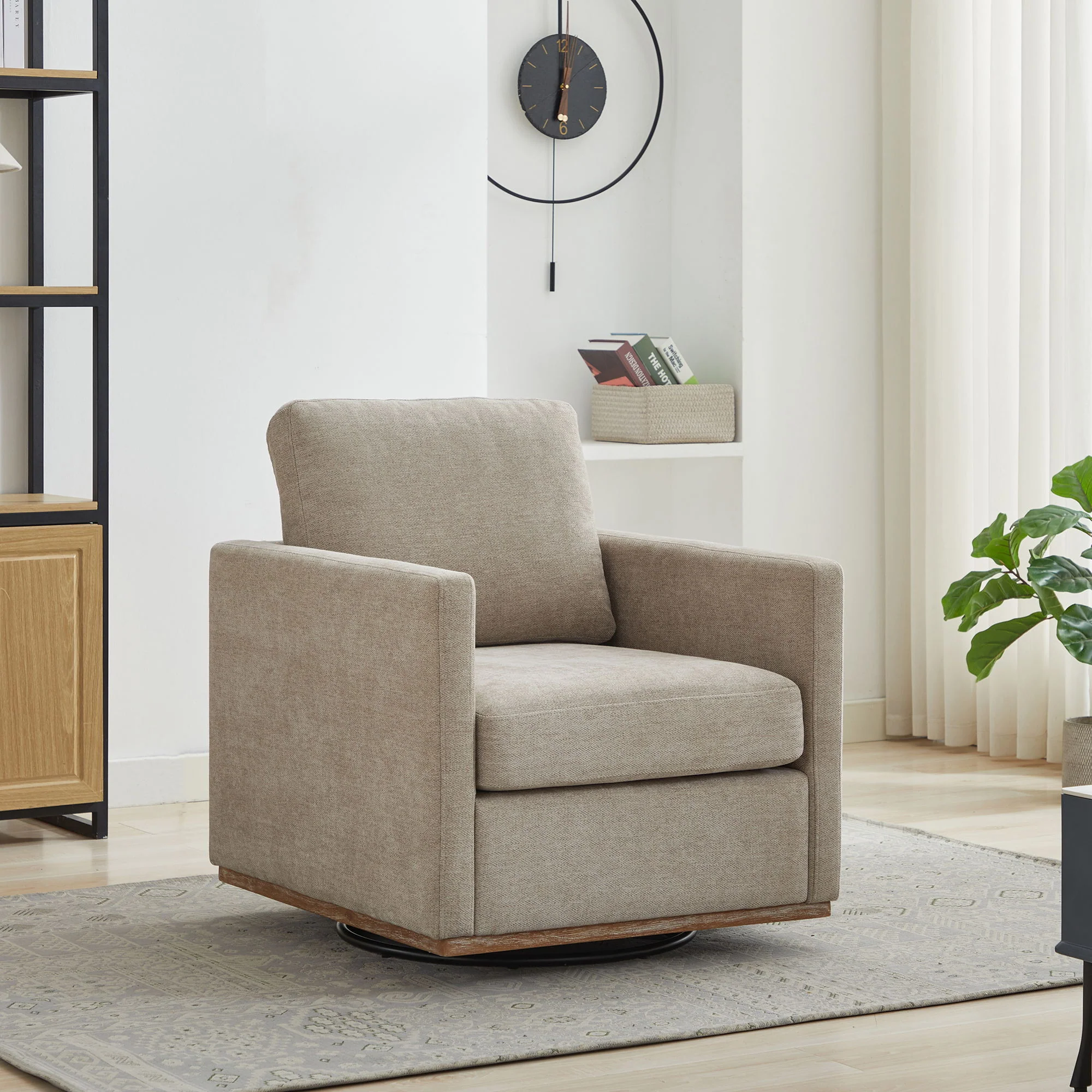 Modern Square Upholstered Swivel Accent Chair With Metal Base - Image 6