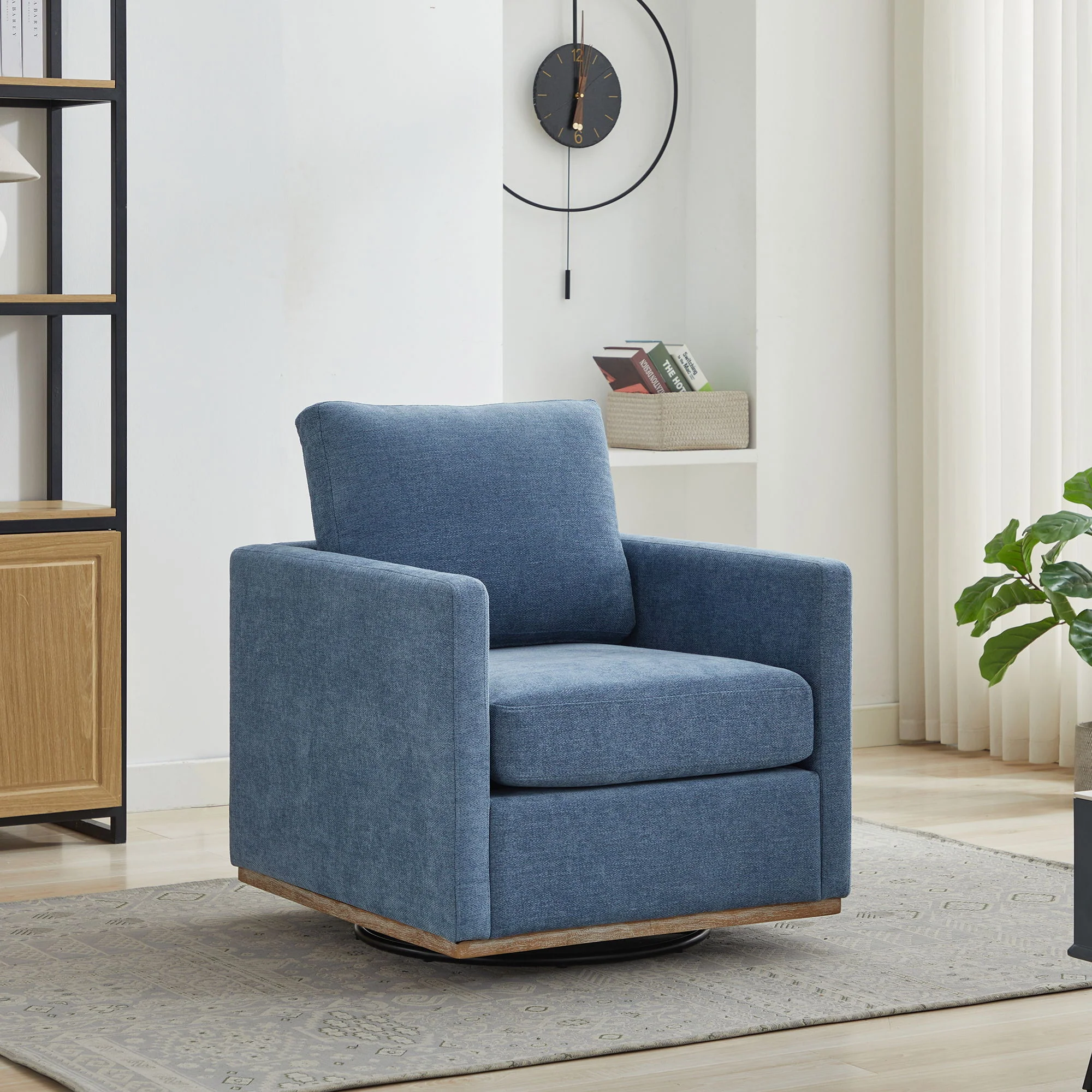 Modern Square Upholstered Swivel Accent Chair With Metal Base - Image 7