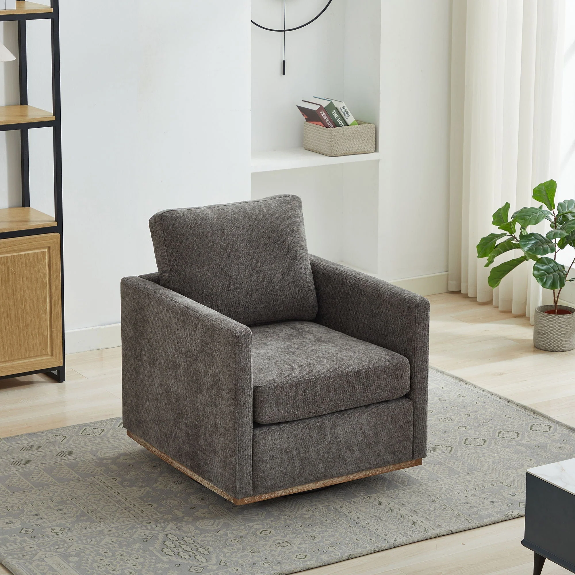Modern Square Upholstered Swivel Accent Chair With Metal Base - Image 8