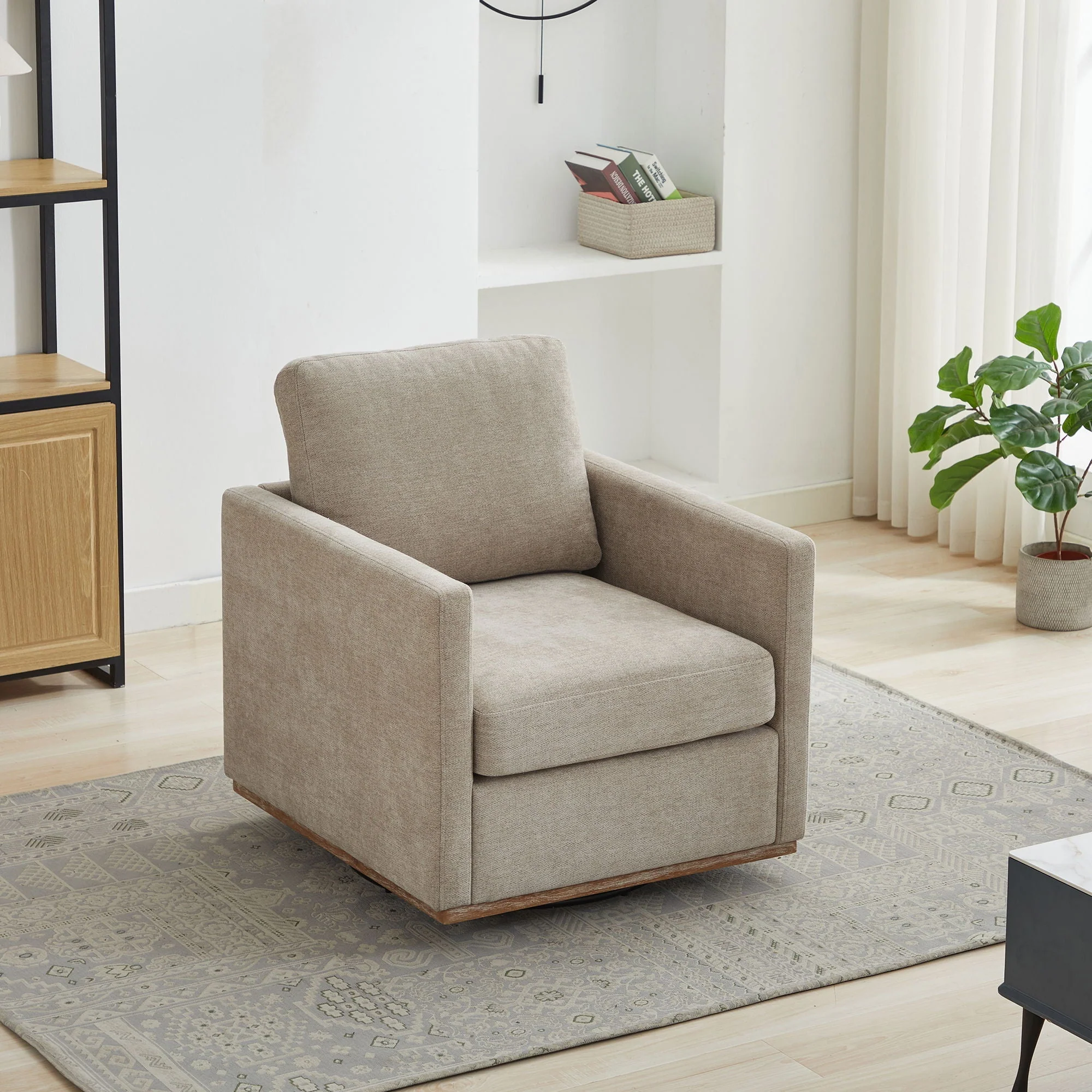 Modern Square Upholstered Swivel Accent Chair With Metal Base - Image 9