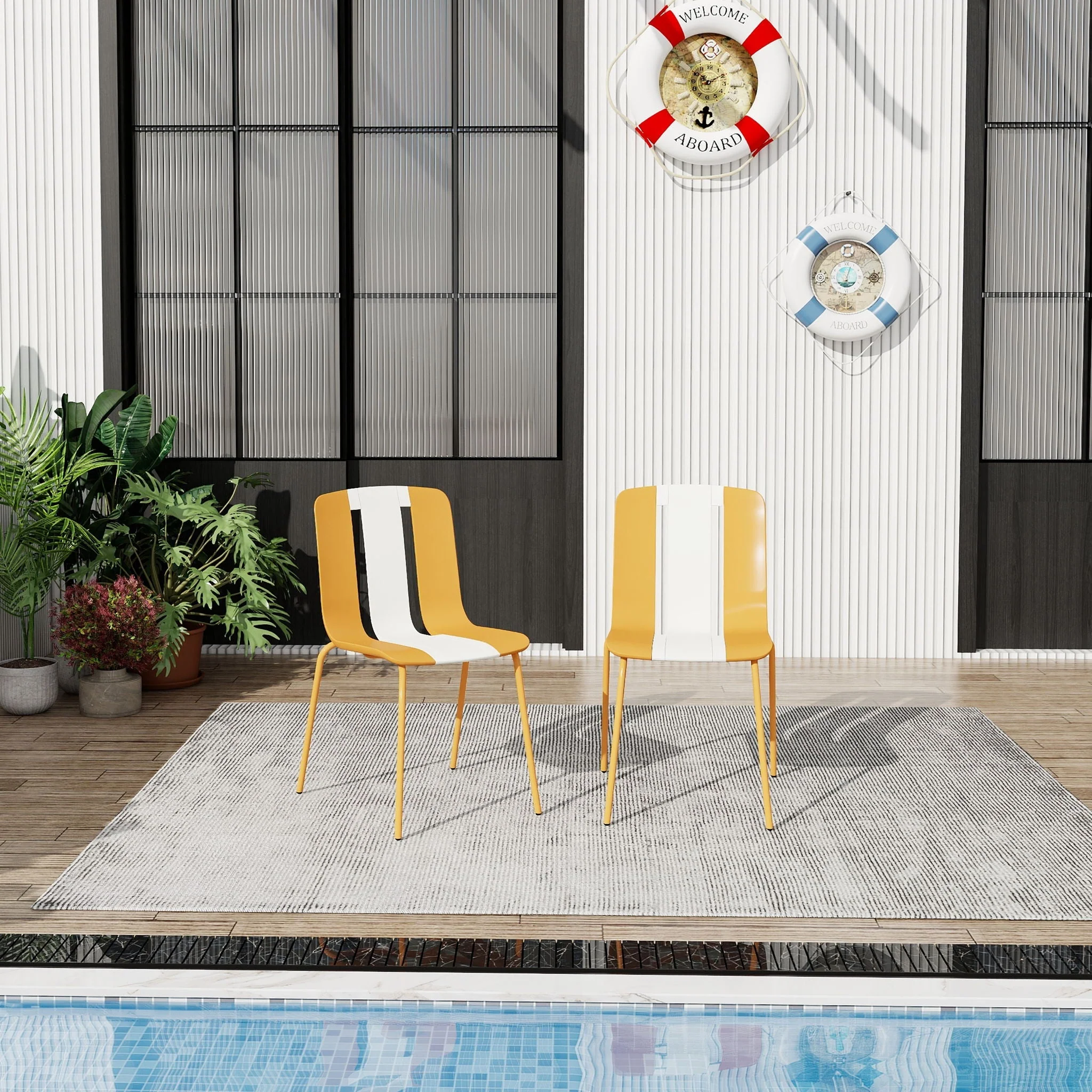 Modern Striped Blocking Single Chairs, Waterproof And Fade Resistant (Set of 4) - Image 6