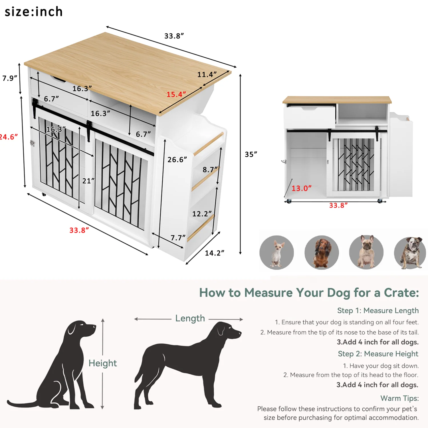 Modern Style 2-in-1 Pet Friendly Dog Crate Kitchen Island End Table - Image 3