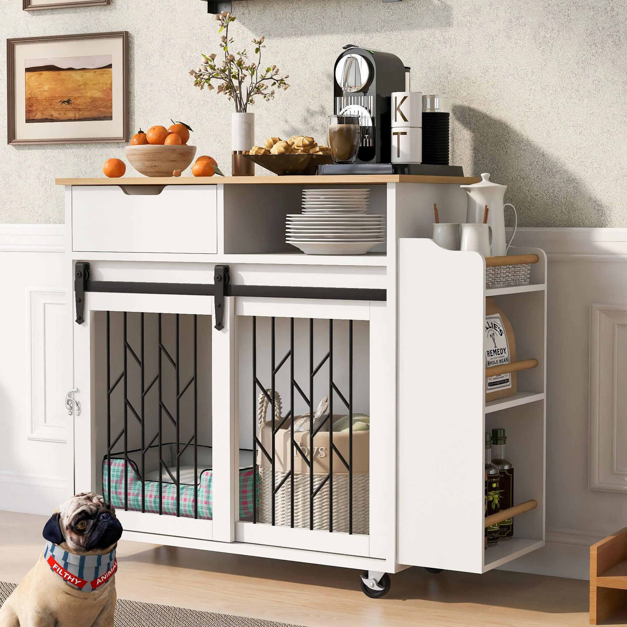 Modern Style 2-in-1 Pet Friendly Dog Crate Kitchen Island End Table - Image 4
