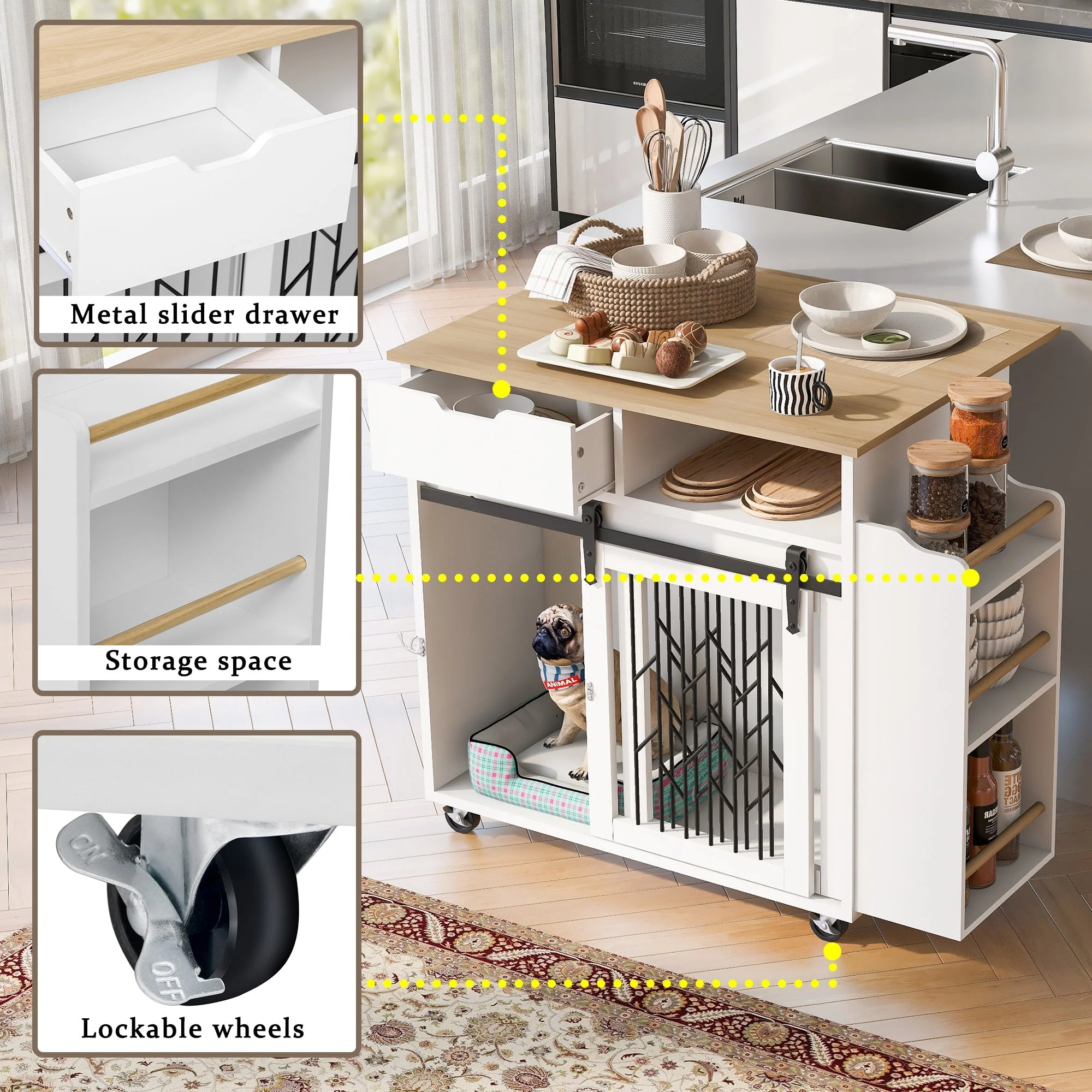 Modern Style 2-in-1 Pet Friendly Dog Crate Kitchen Island End Table - Image 5