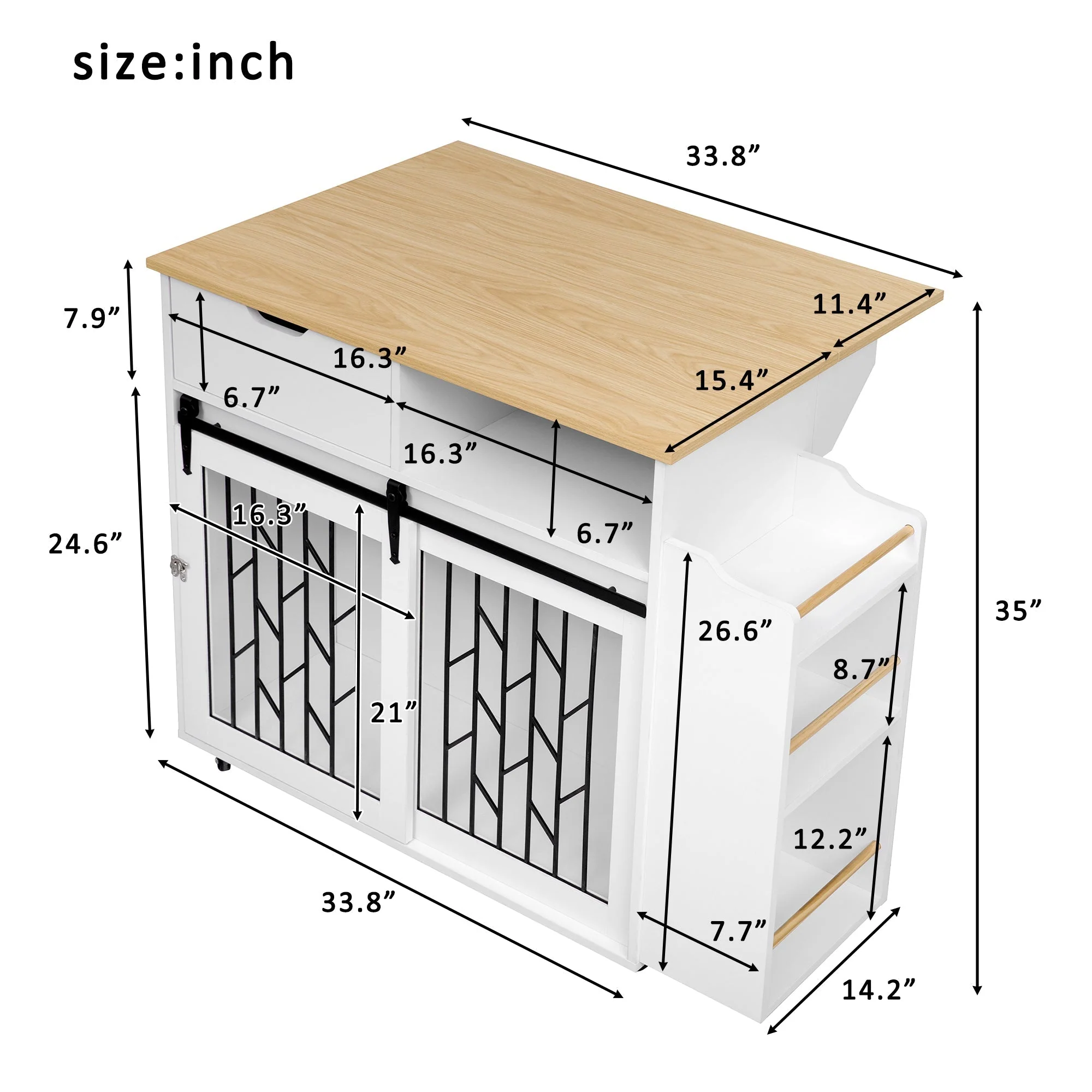 Modern Style 2-in-1 Pet Friendly Dog Crate Kitchen Island End Table - Image 6