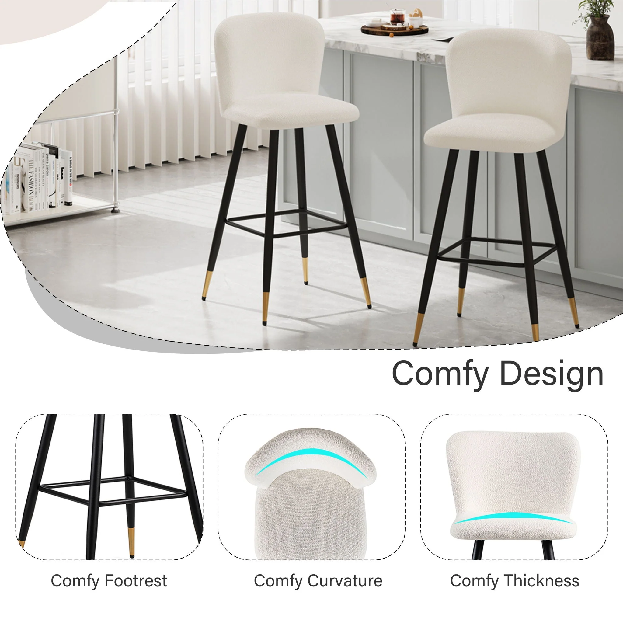 Modern Style Barstool, Tipped Ends, Suitable For Various Decoration Styles - White - Image 4