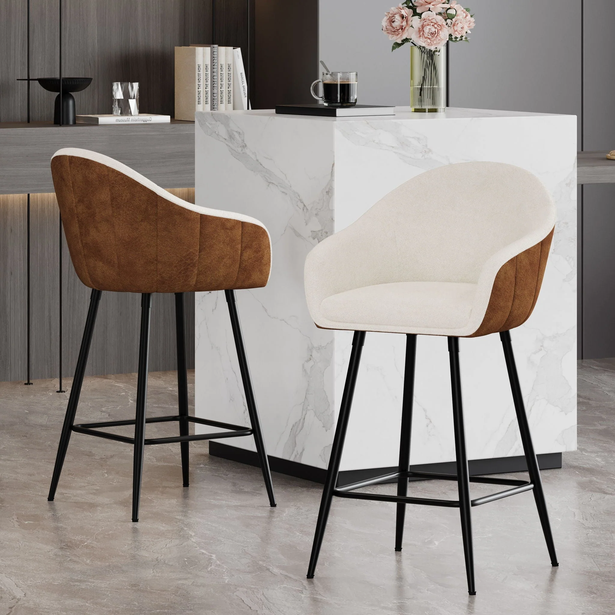 Modern Style Counter Height Bar Stools, With Comfortable Upholstery, Durable Metal Legs Ensure Stability - Brown - Image 2