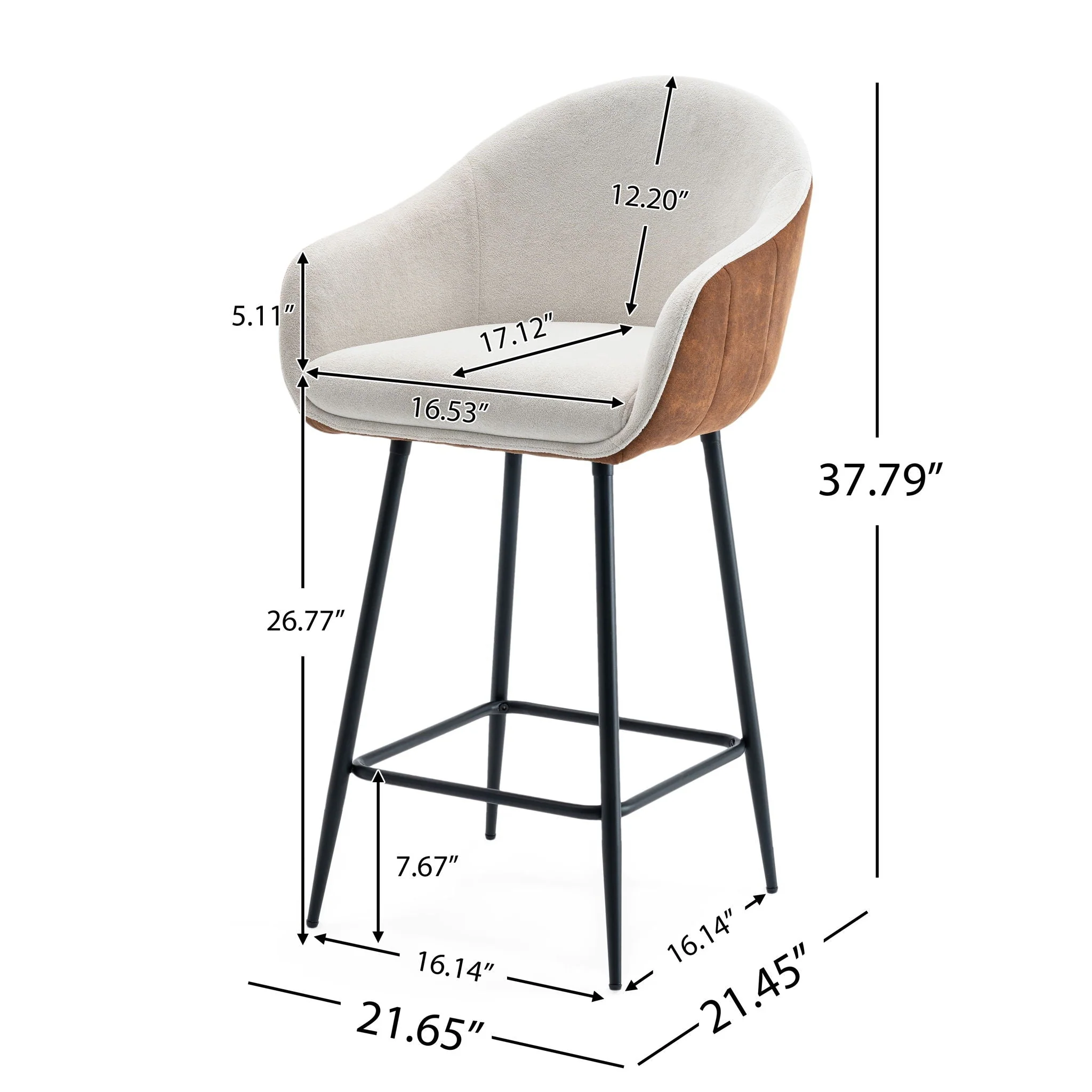 Modern Style Counter Height Bar Stools, With Comfortable Upholstery, Durable Metal Legs Ensure Stability - Brown - Image 3