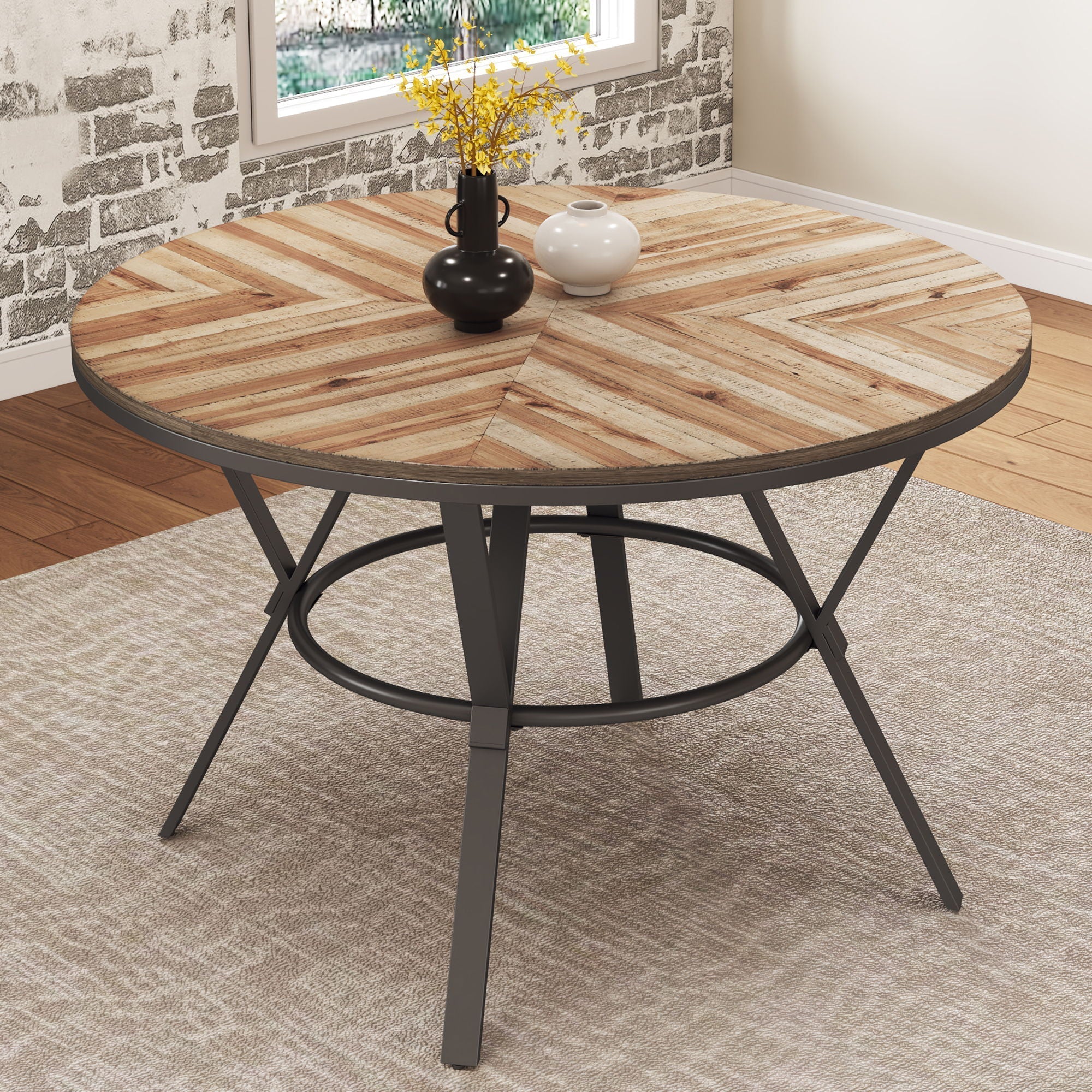 Modern Style Indoor Dining Round Table With Metal Legs - Light Birch - Image 3