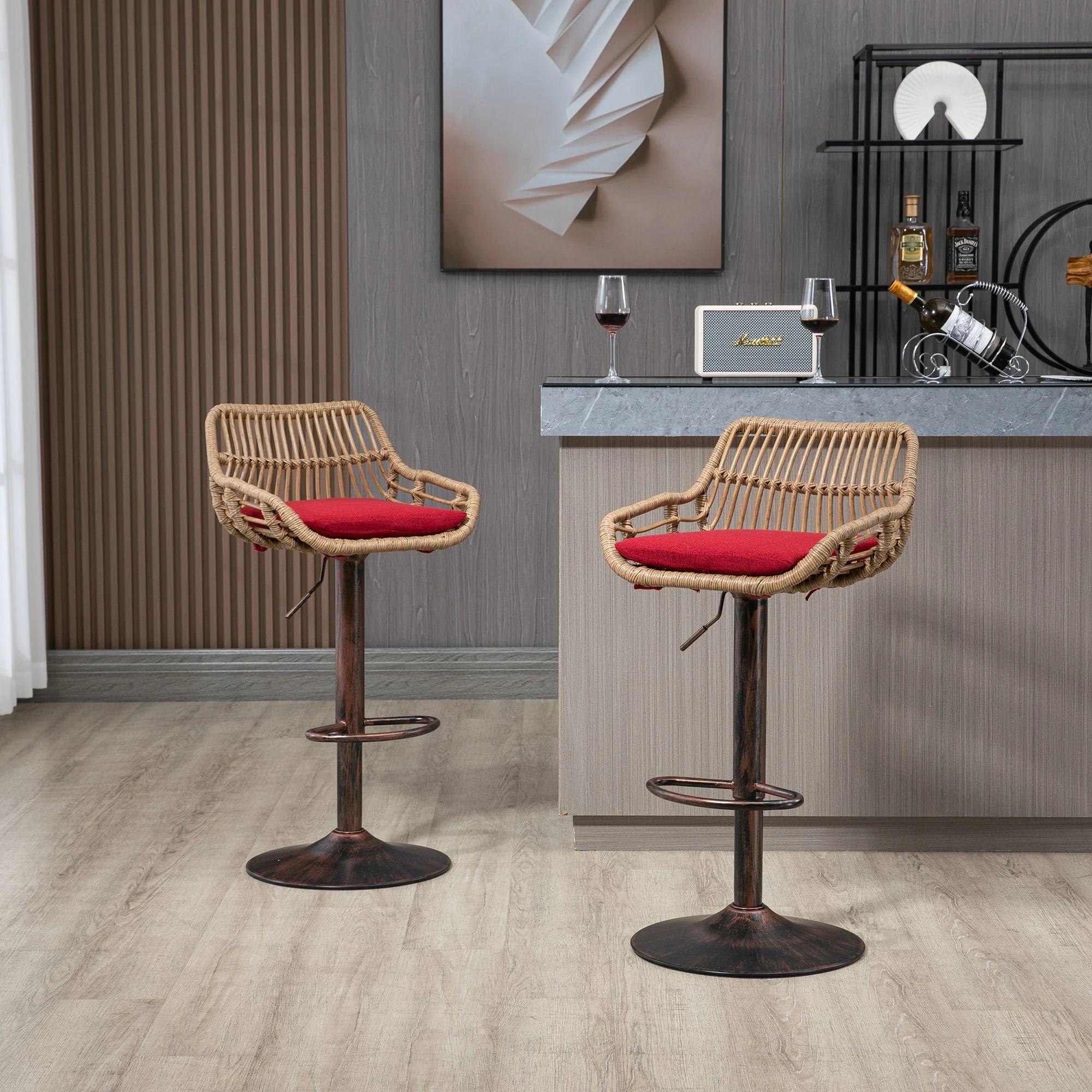 Modern Swivel Bar Stools Adjustable Counter Chairs With Footrest (Set of 2) - Image 10