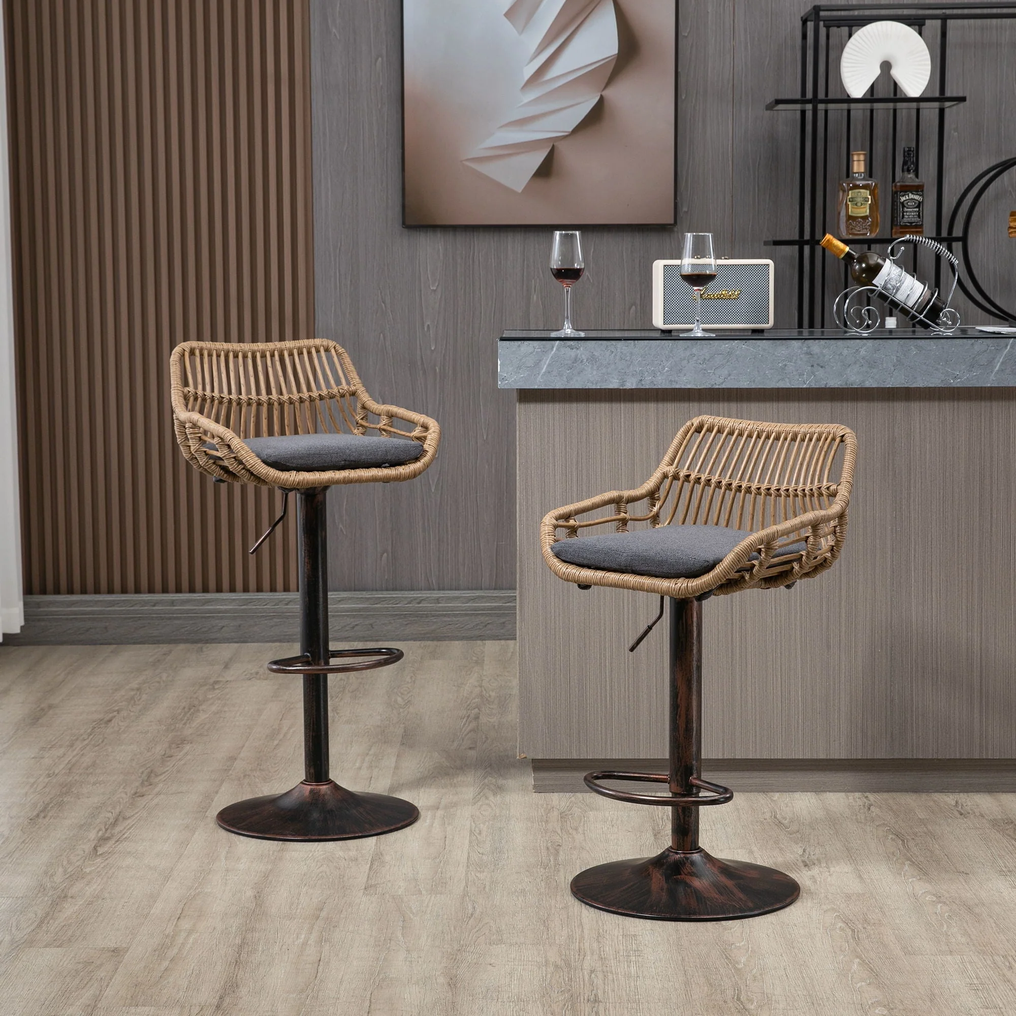 Modern Swivel Bar Stools Adjustable Counter Chairs With Footrest (Set of 2) - Image 11