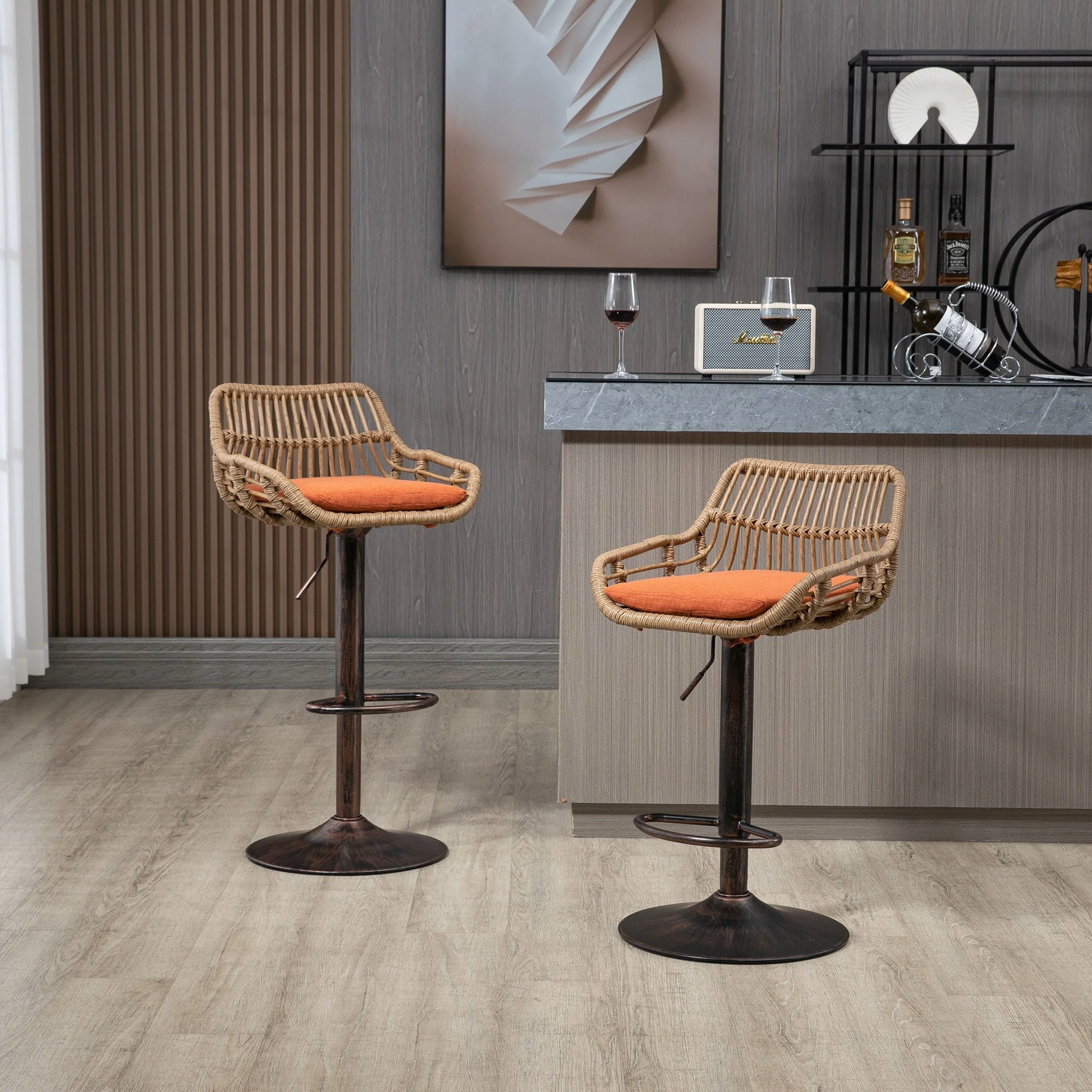 Modern Swivel Bar Stools Adjustable Counter Chairs With Footrest (Set of 2) - Image 12