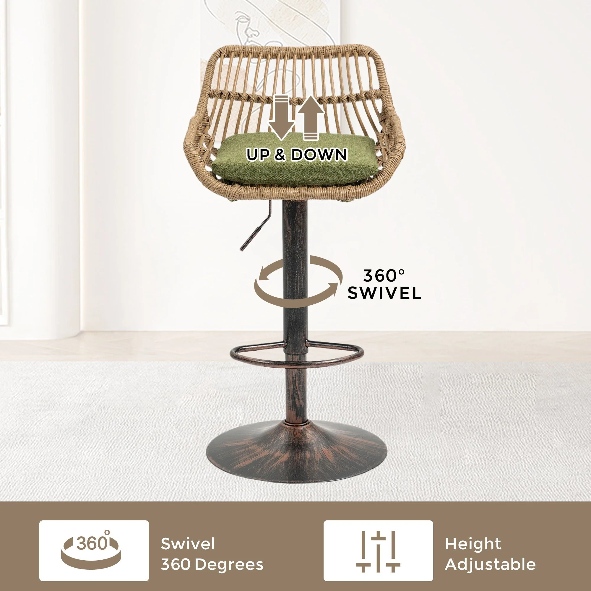 Modern Swivel Bar Stools Adjustable Counter Chairs With Footrest (Set of 2) - Image 13