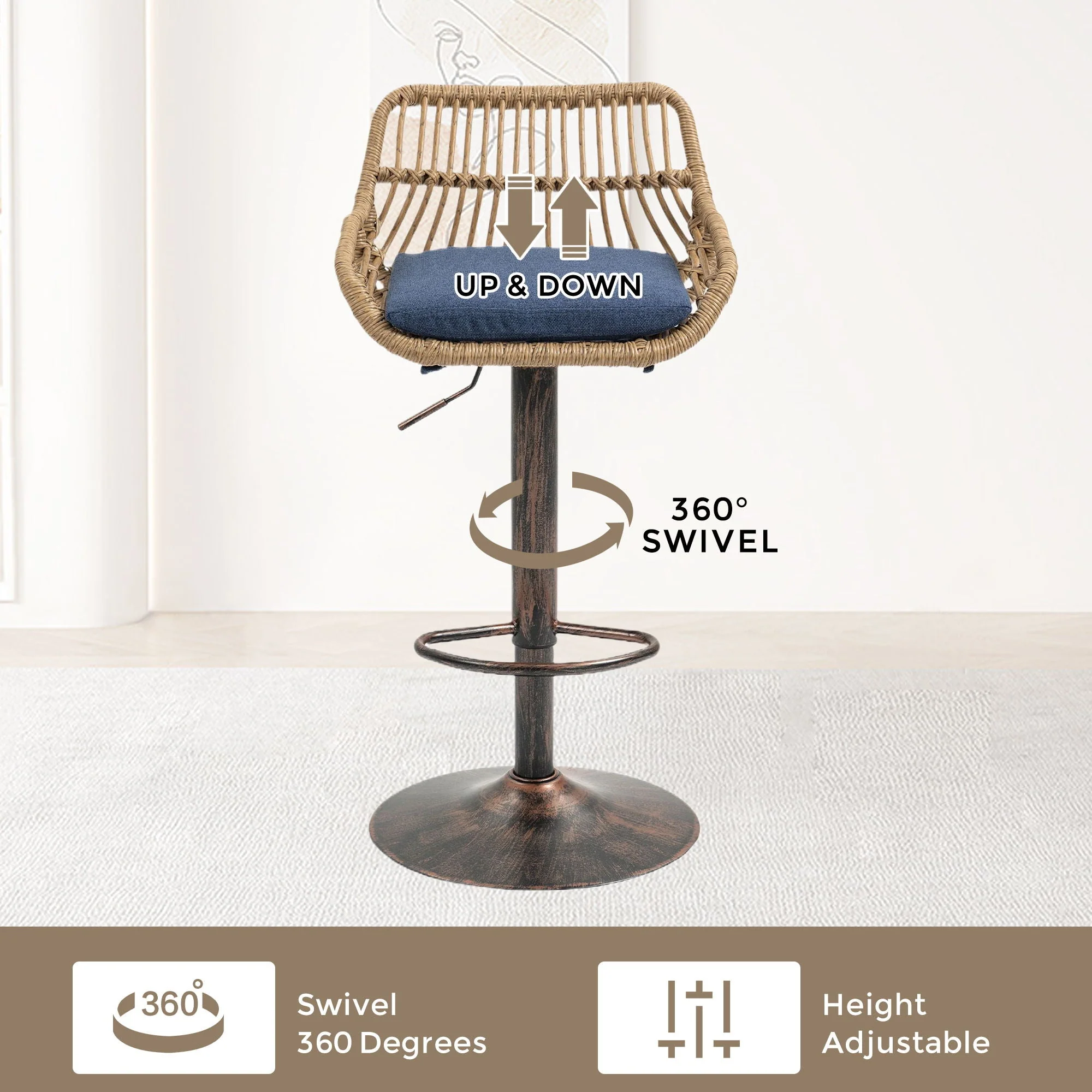 Modern Swivel Bar Stools Adjustable Counter Chairs With Footrest (Set of 2) - Image 14