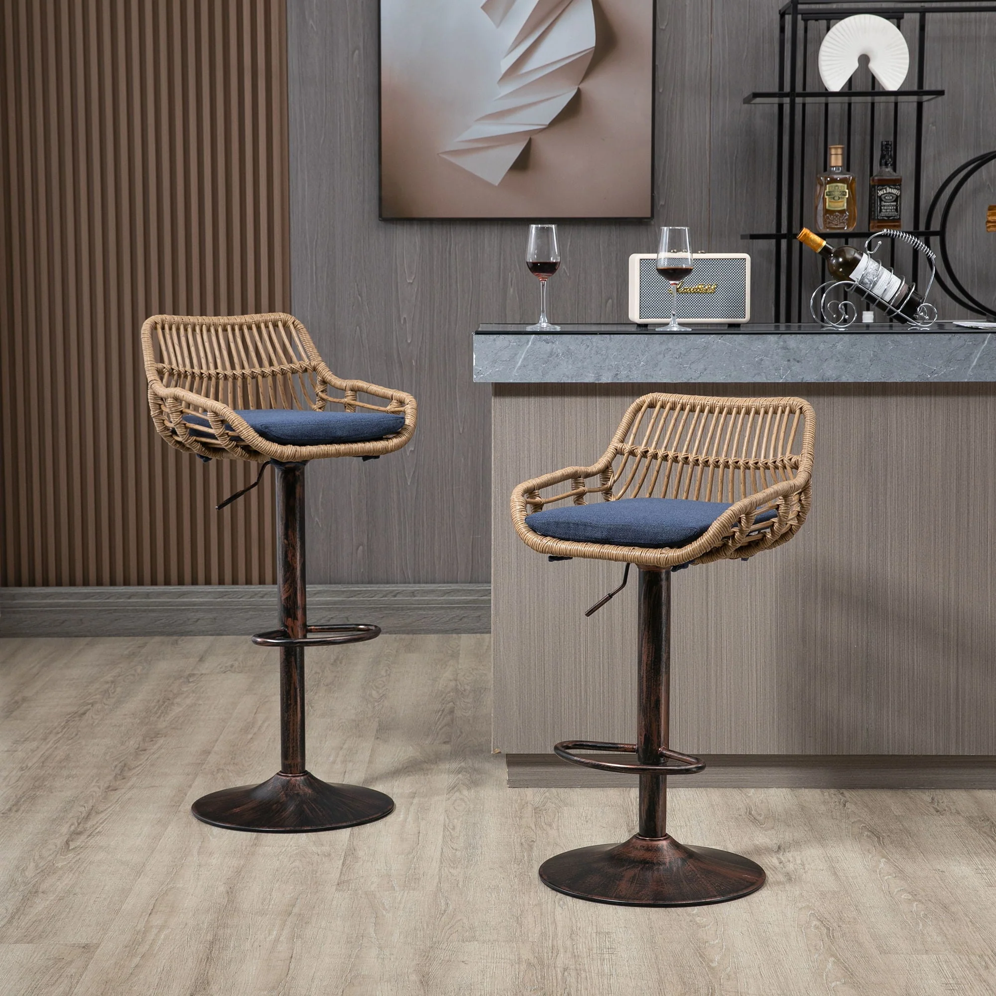 Modern Swivel Bar Stools Adjustable Counter Chairs With Footrest (Set of 2) - Image 15