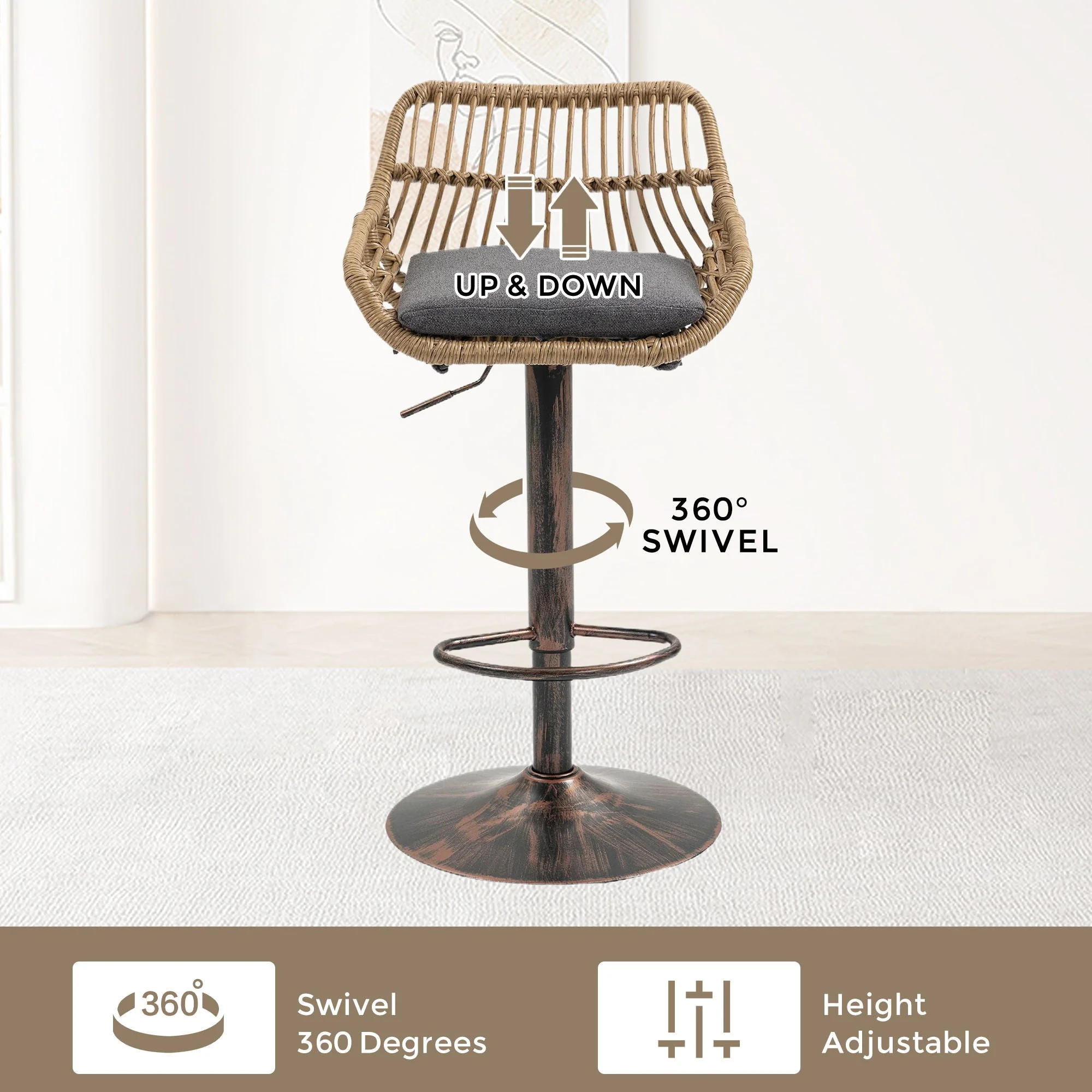 Modern Swivel Bar Stools Adjustable Counter Chairs With Footrest (Set of 2) - Image 16