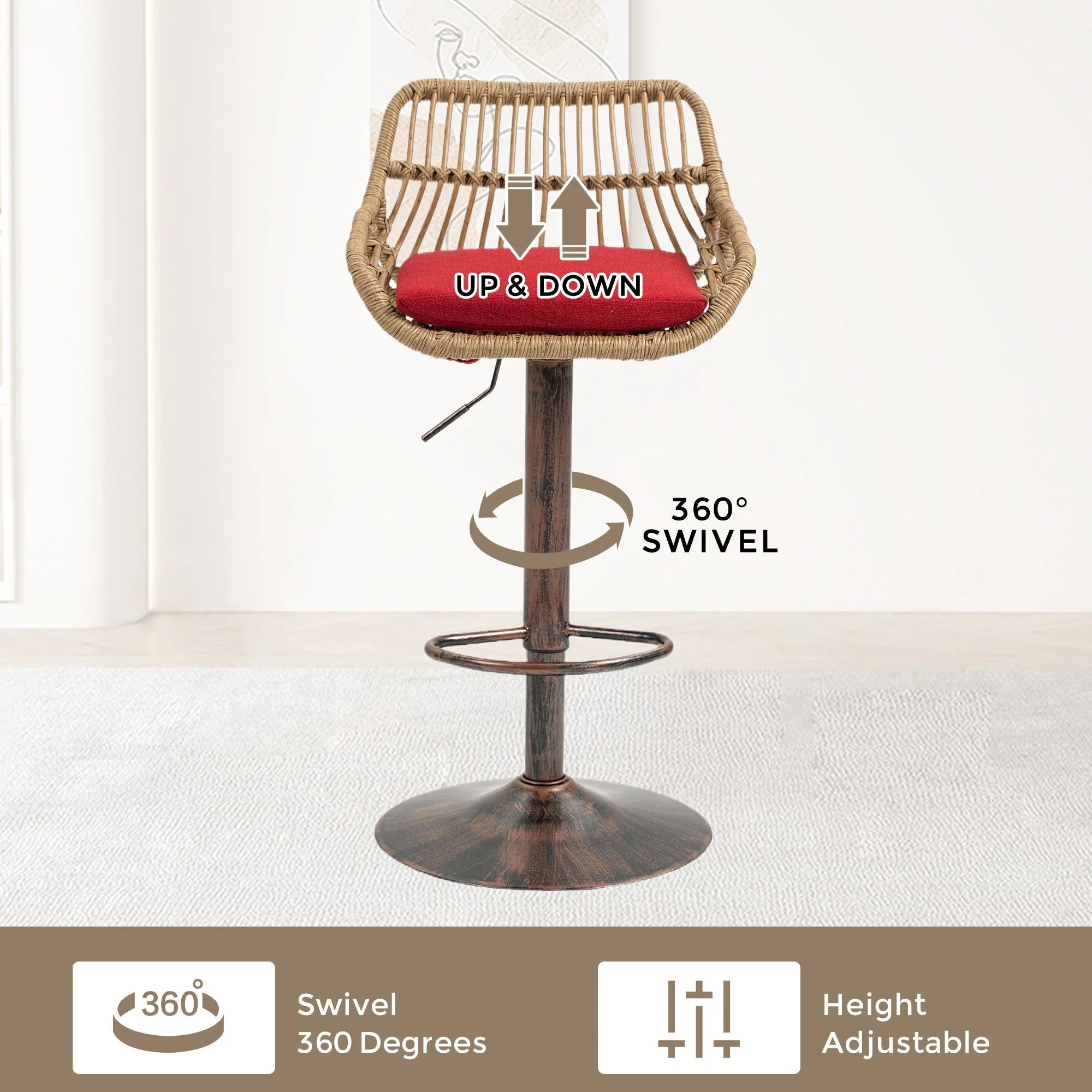Modern Swivel Bar Stools Adjustable Counter Chairs With Footrest (Set of 2) - Image 17