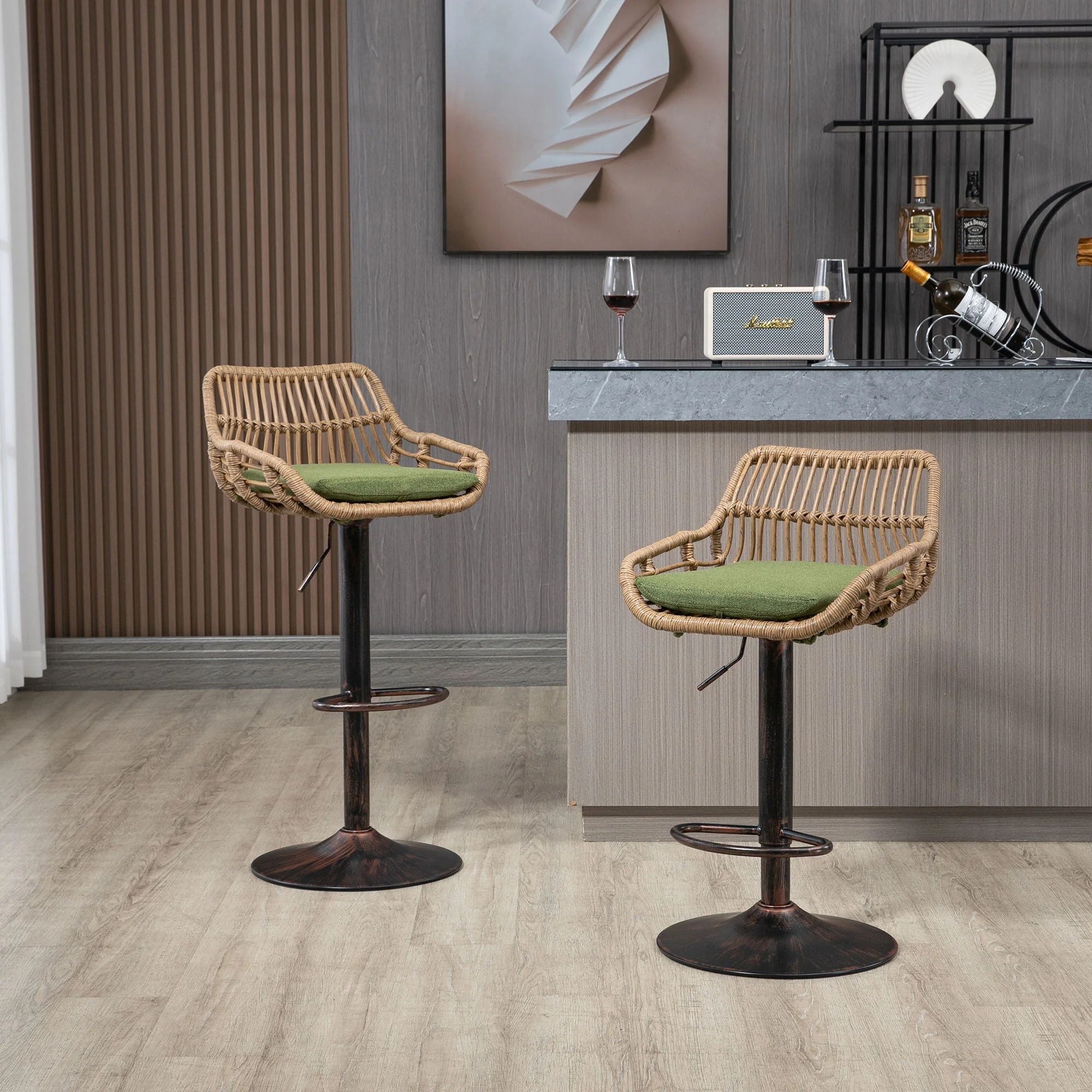 Modern Swivel Bar Stools Adjustable Counter Chairs With Footrest (Set of 2) - Image 19