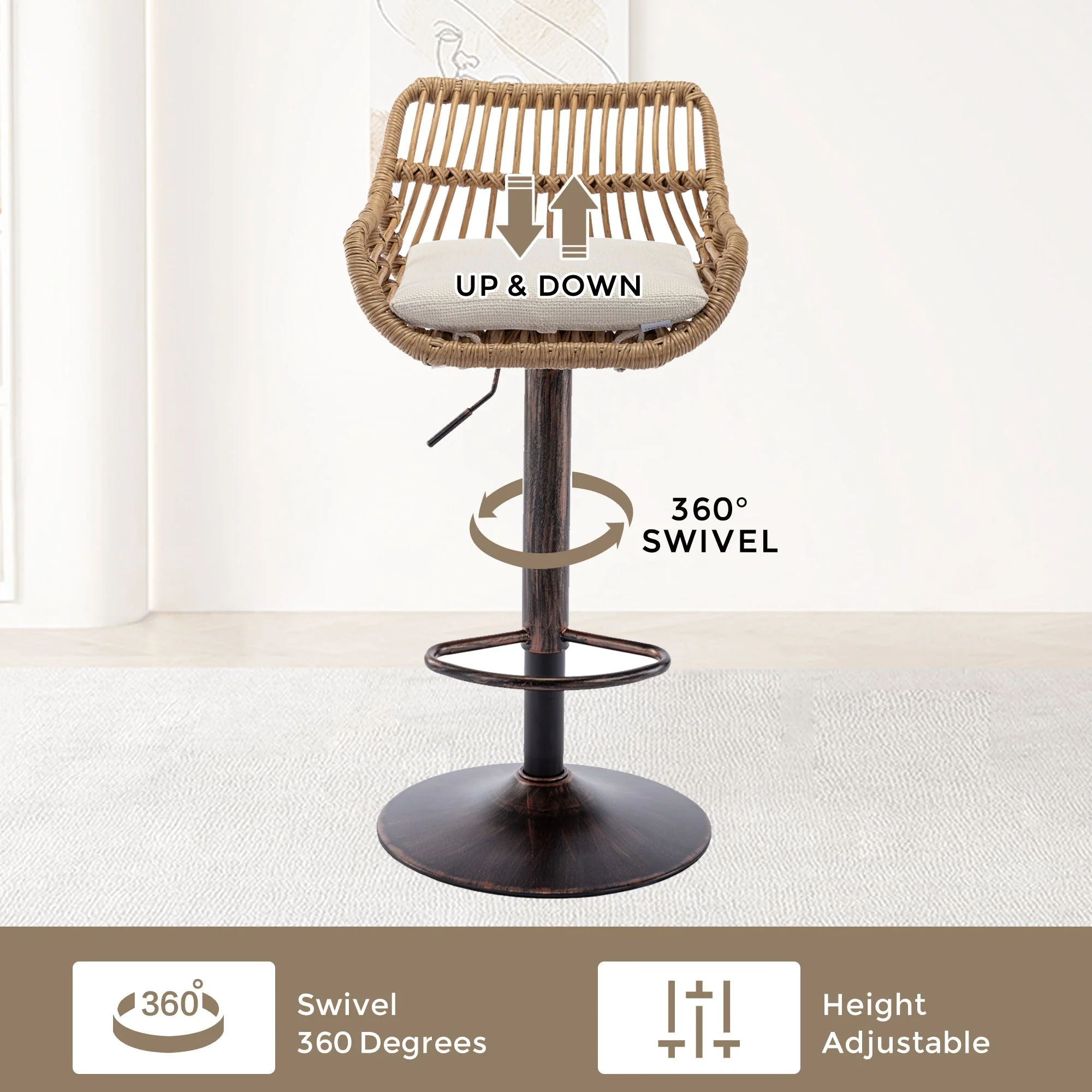 Modern Swivel Bar Stools Adjustable Counter Chairs With Footrest (Set of 2) - Image 7