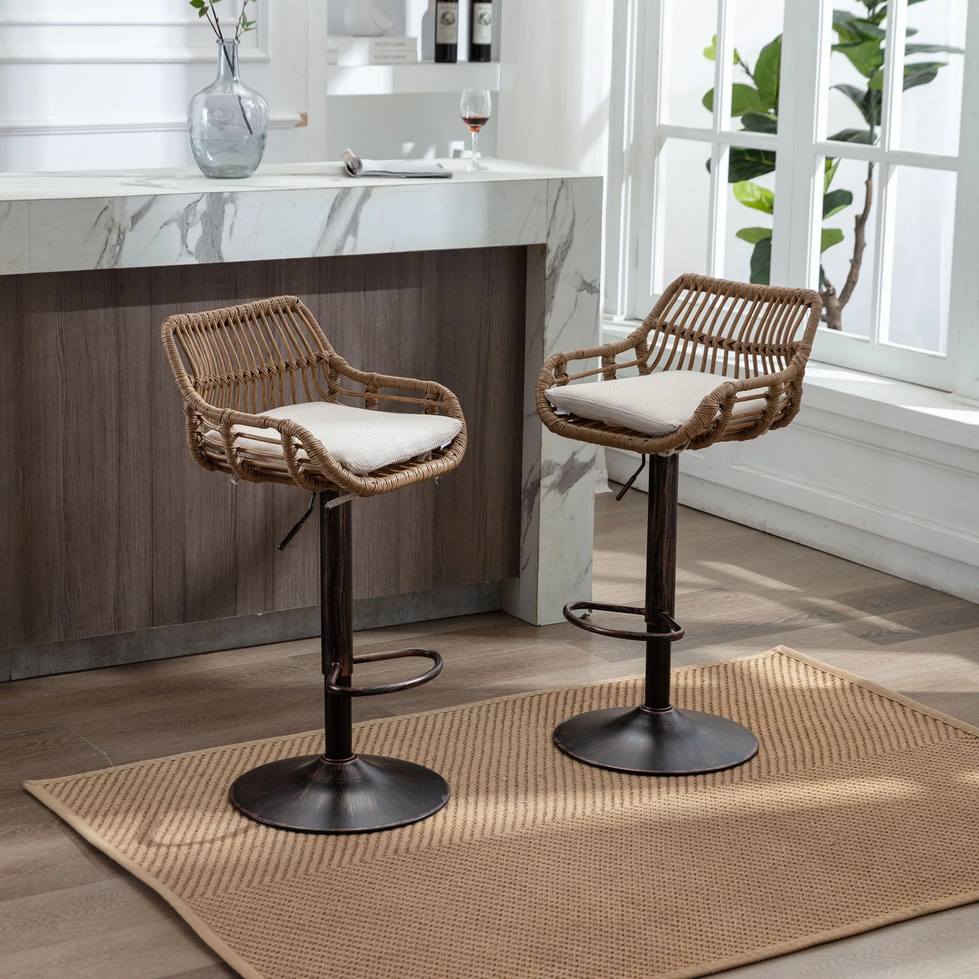 Modern Swivel Bar Stools Adjustable Counter Chairs With Footrest (Set of 2) - Image 8