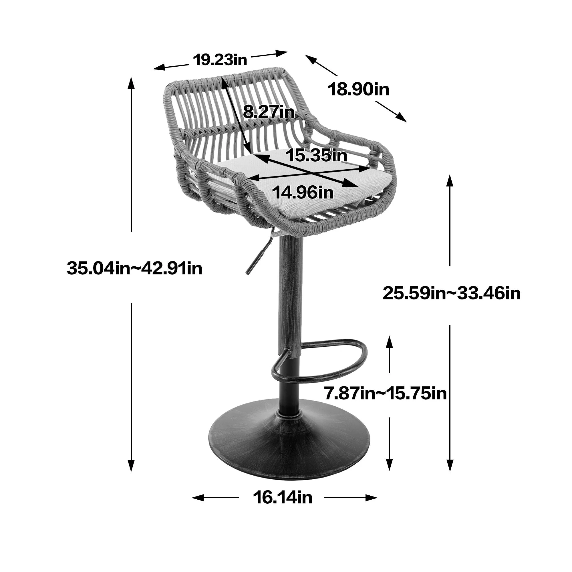 Modern Swivel Bar Stools Adjustable Counter Chairs With Footrest (Set of 2) - Image 9