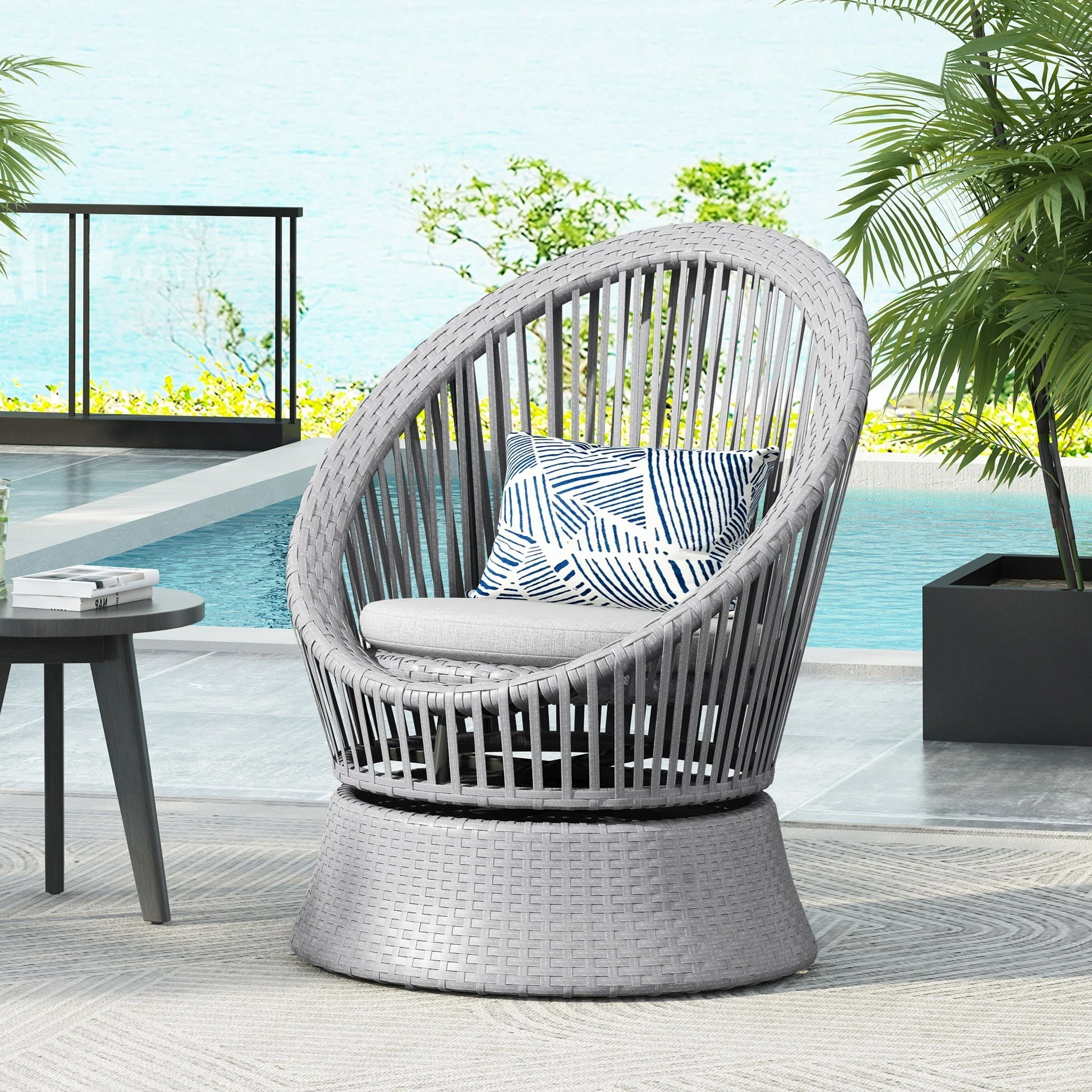 Modern Swivel Wicker Lounge Chair With Round Design - Image 10