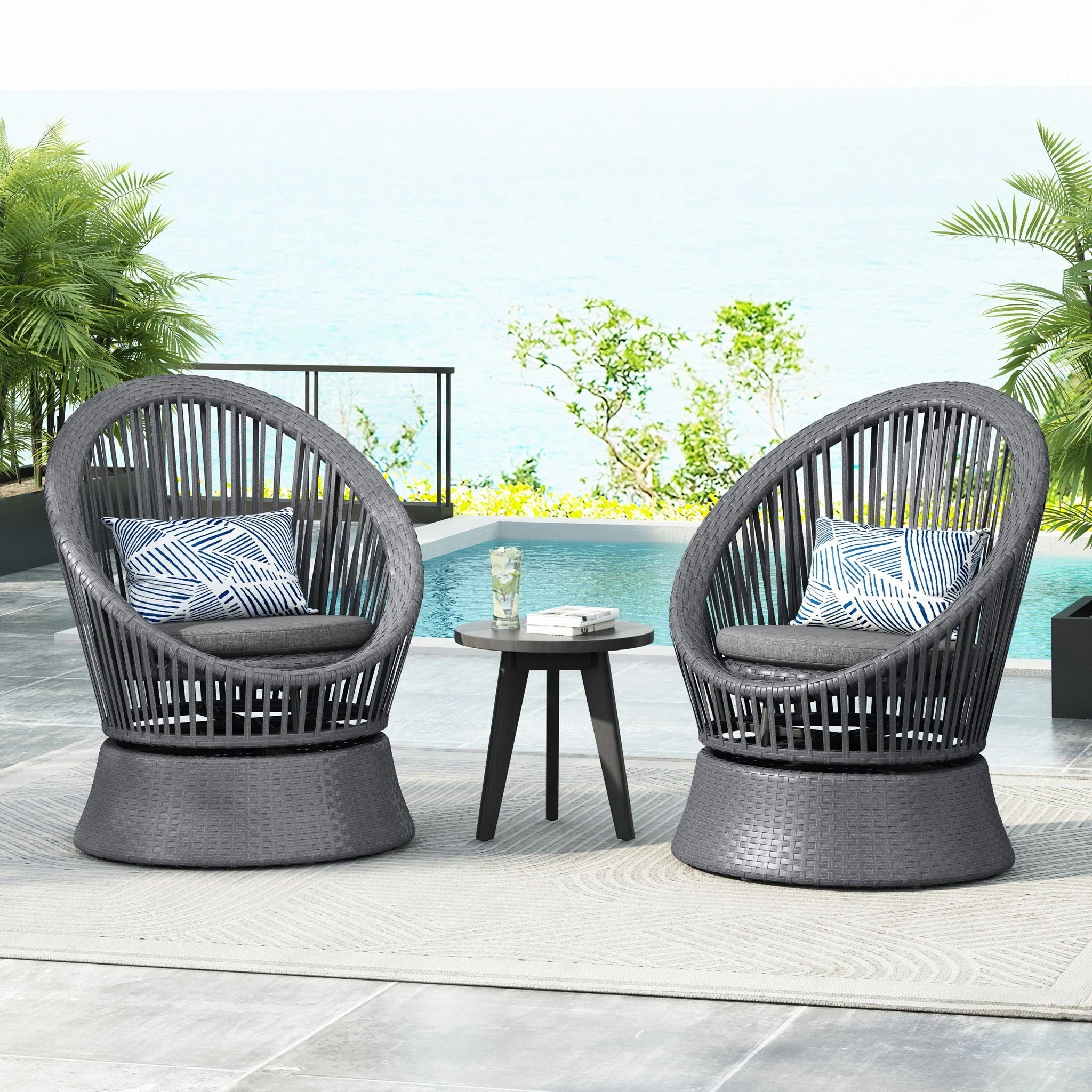 Modern Swivel Wicker Lounge Chair With Round Design - Image 11