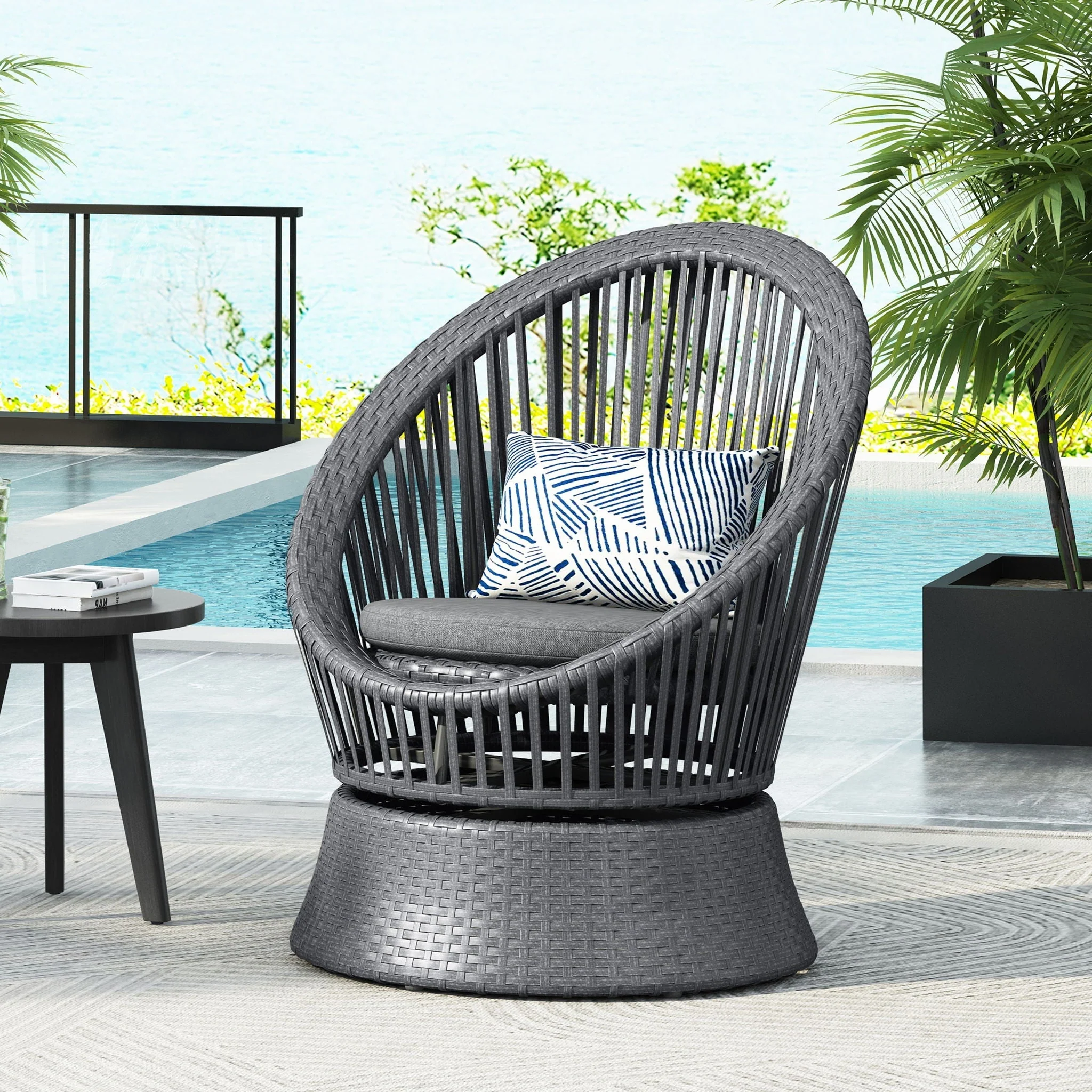 Modern Swivel Wicker Lounge Chair With Round Design - Image 13