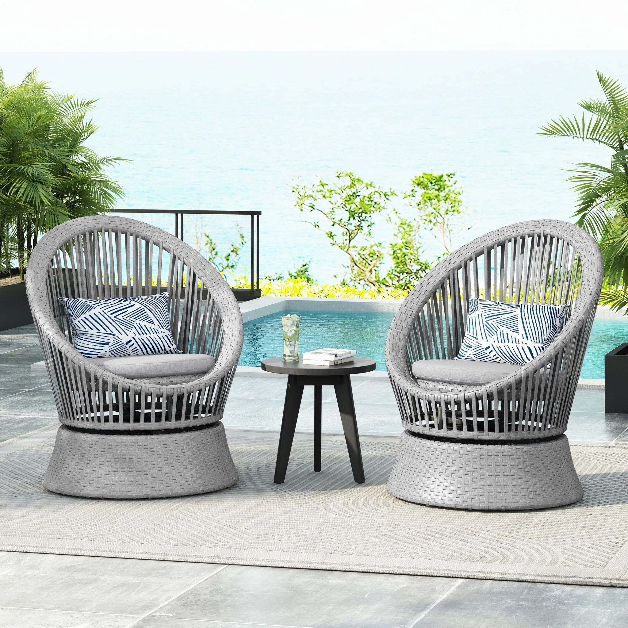Modern Swivel Wicker Lounge Chair With Round Design - Image 14