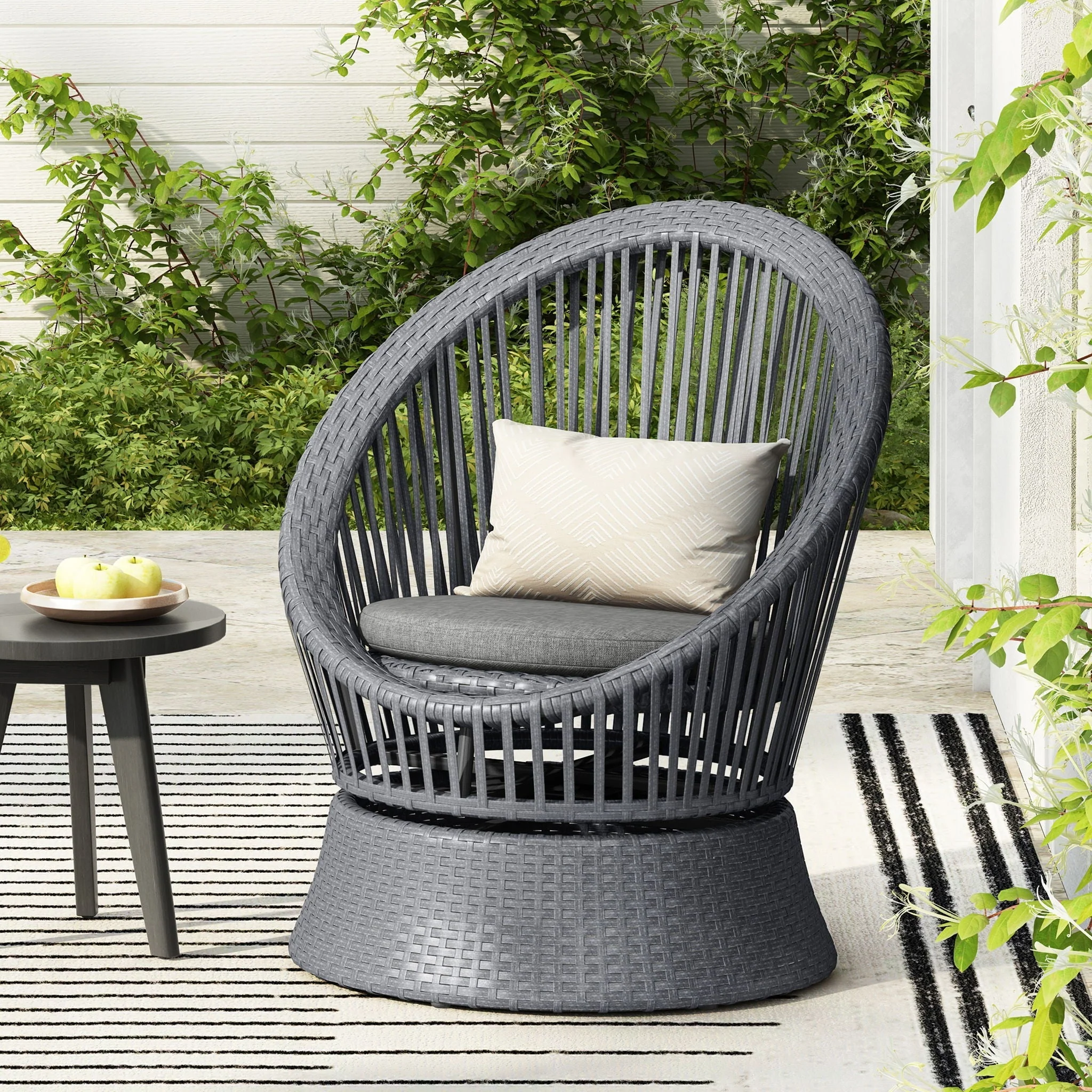 Modern Swivel Wicker Lounge Chair With Round Design - Image 6