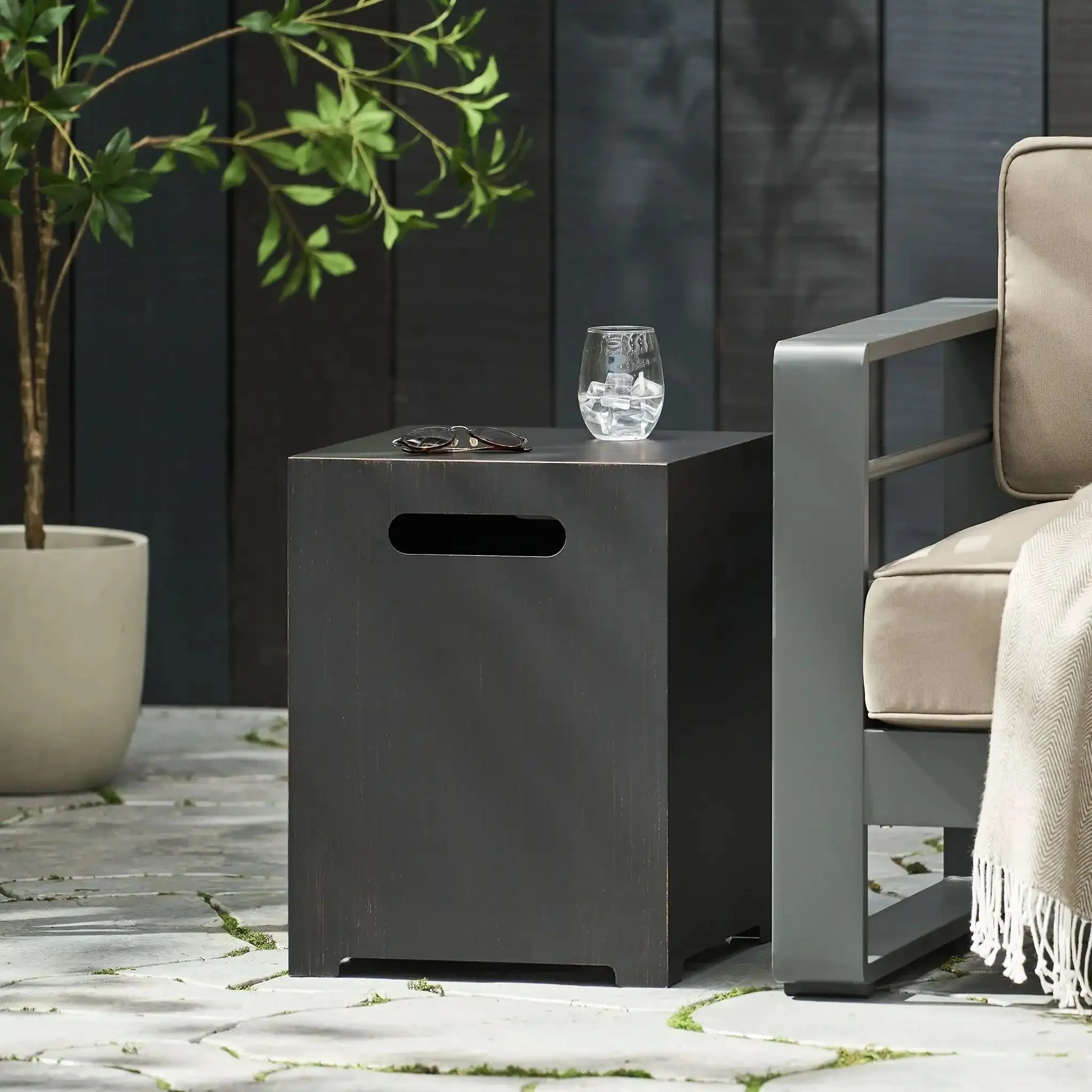 Modern Tank Holder Side Table With Powder Coated Frame - Image 2