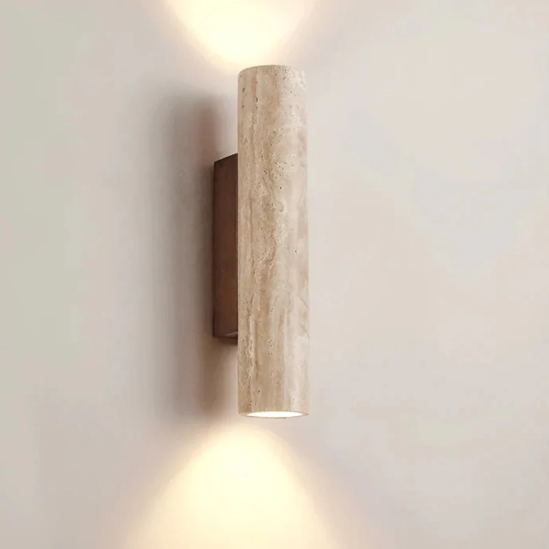 Modern Travertine Marble Cylinder LED Wall Sconce Warm White