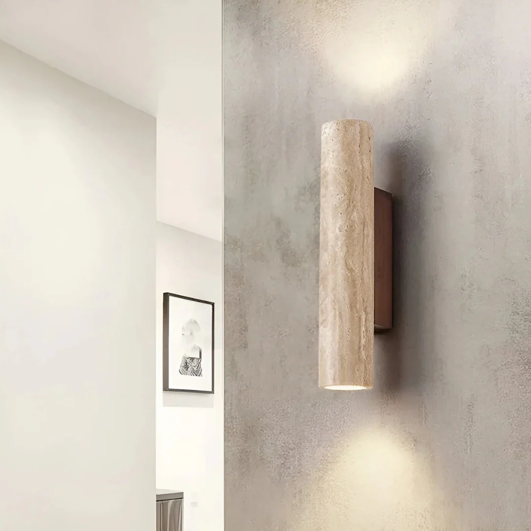 Modern Travertine Marble Cylinder LED Wall Sconce Warm White - Image 2