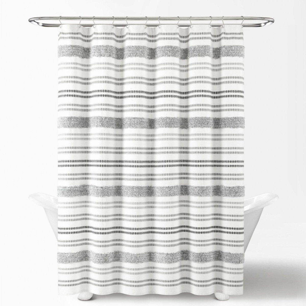 Modern Tufted Stripe Yarn Dyed Recycled Cotton Blend Shower Curtain - Image 3