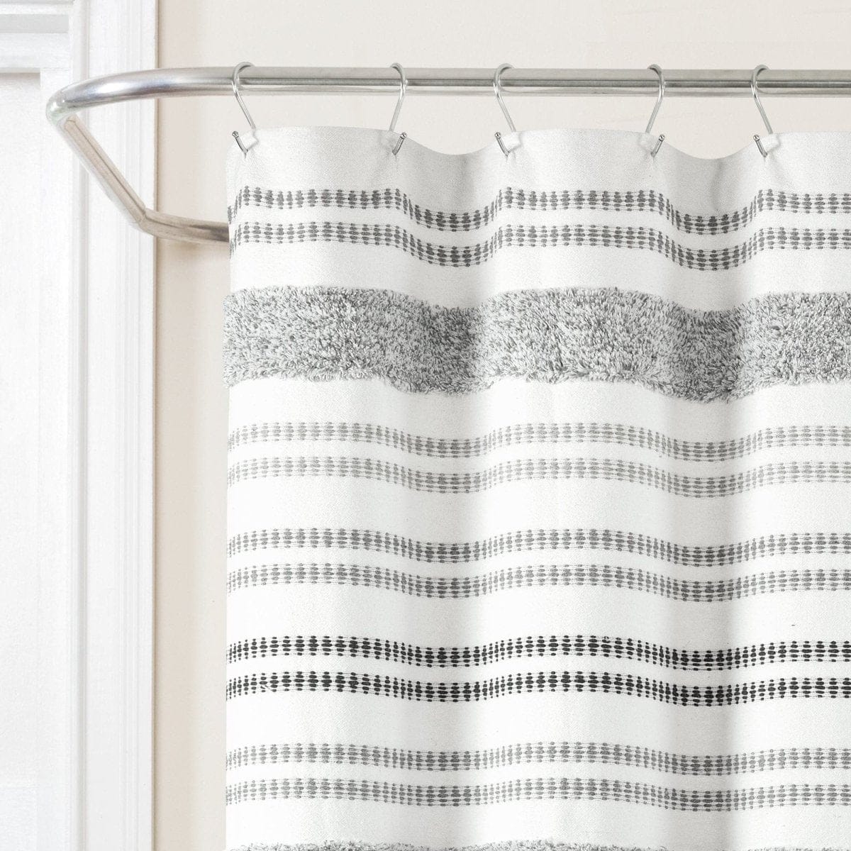 Modern Tufted Stripe Yarn Dyed Recycled Cotton Blend Shower Curtain - Image 4