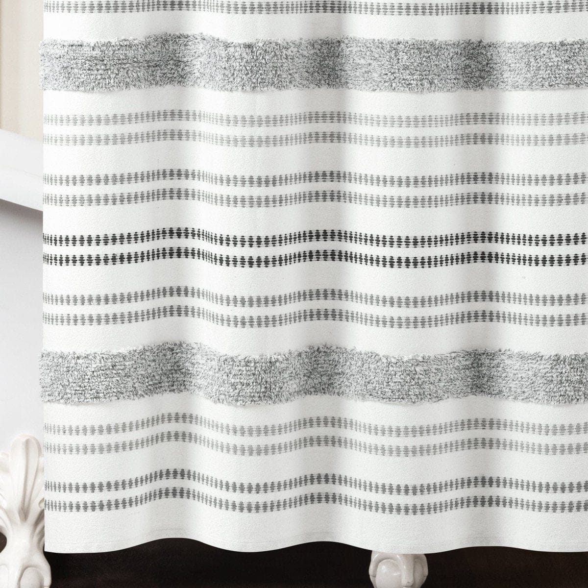 Modern Tufted Stripe Yarn Dyed Recycled Cotton Blend Shower Curtain - Image 6