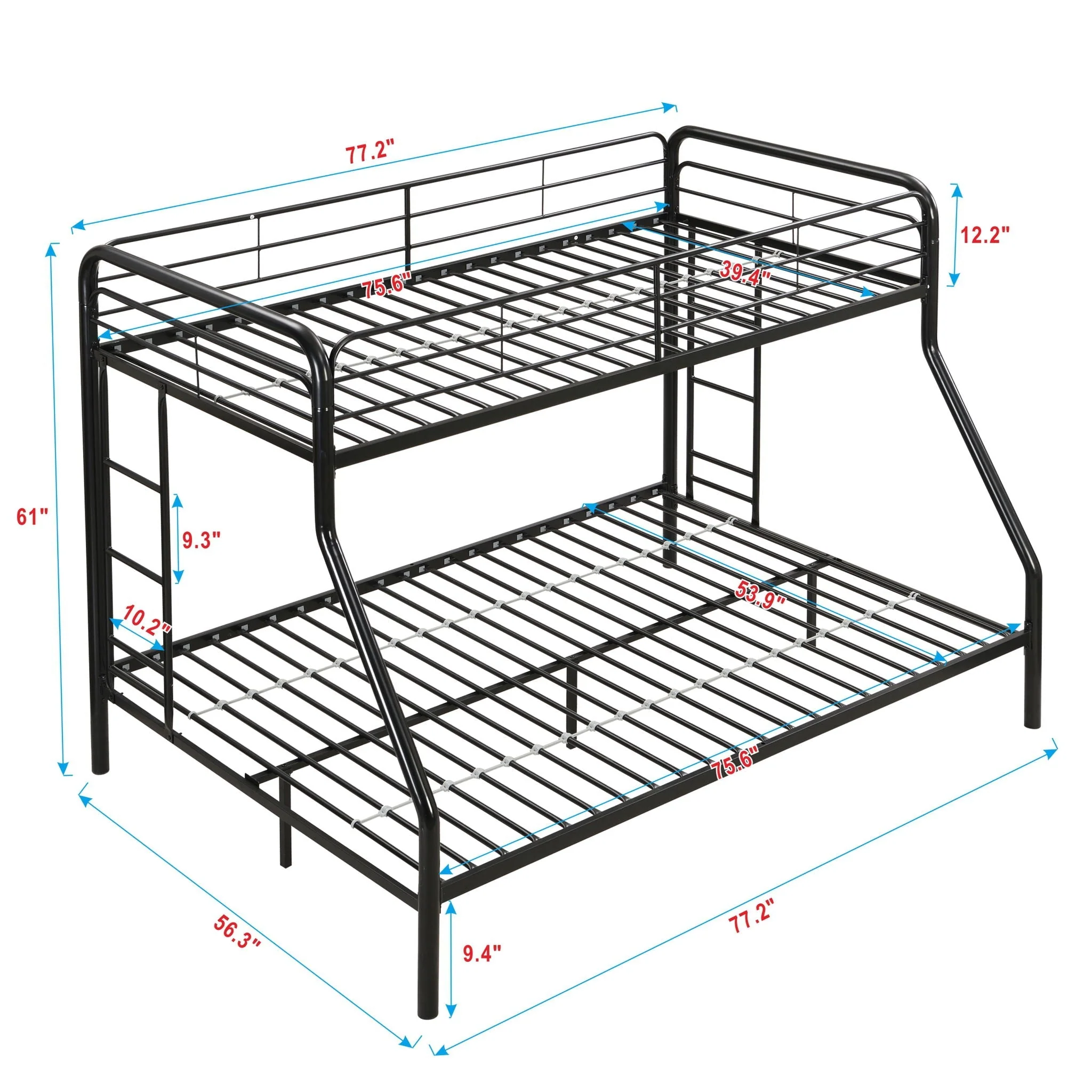 Modern Twin Over Full Metal Bunk Bed With Trundle And Dual Side Ladder And Metal Design - Black / Brown - Image 4