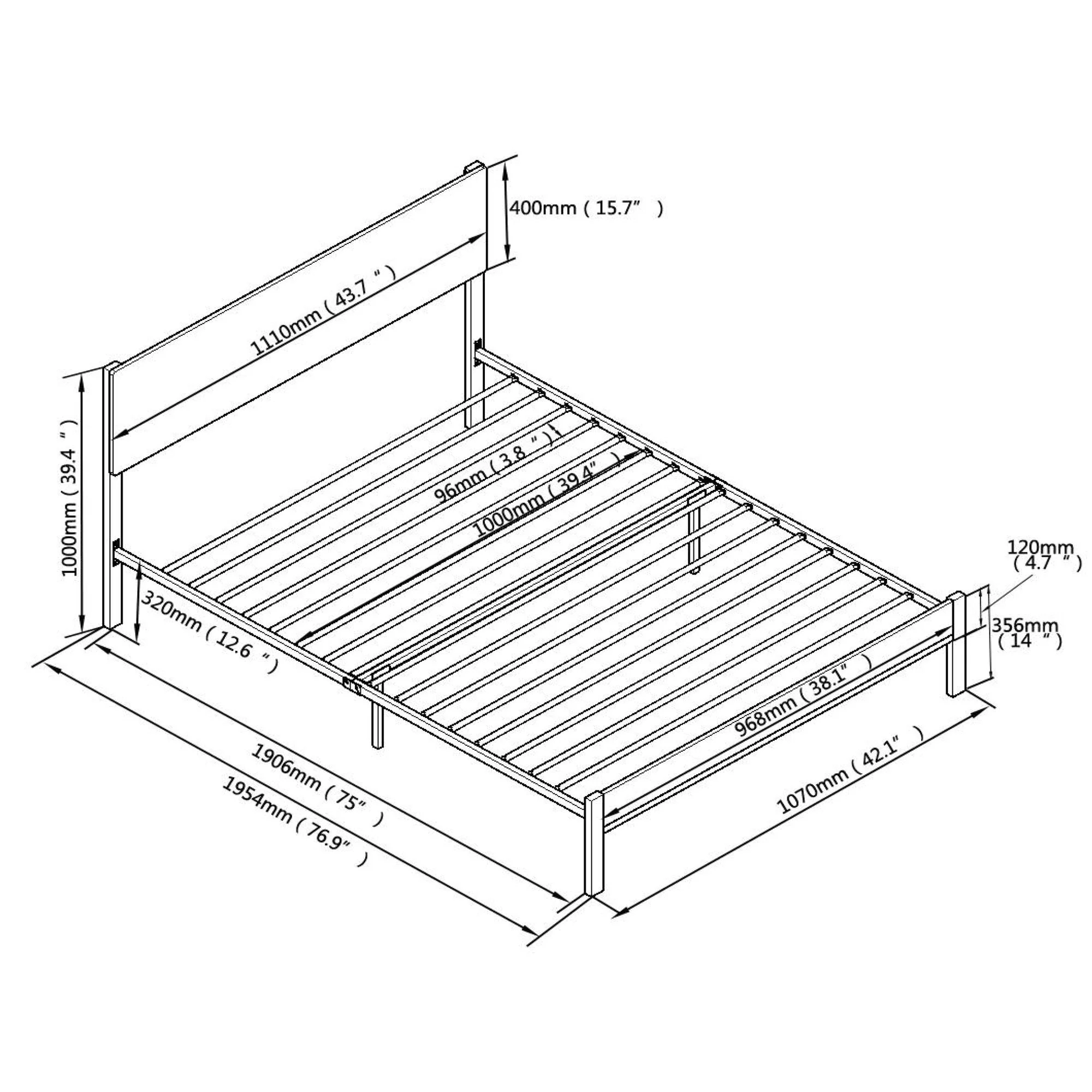 Modern Twin Size Metal Bed Frame Sturdy System Metal & Wood - Black - Image 2