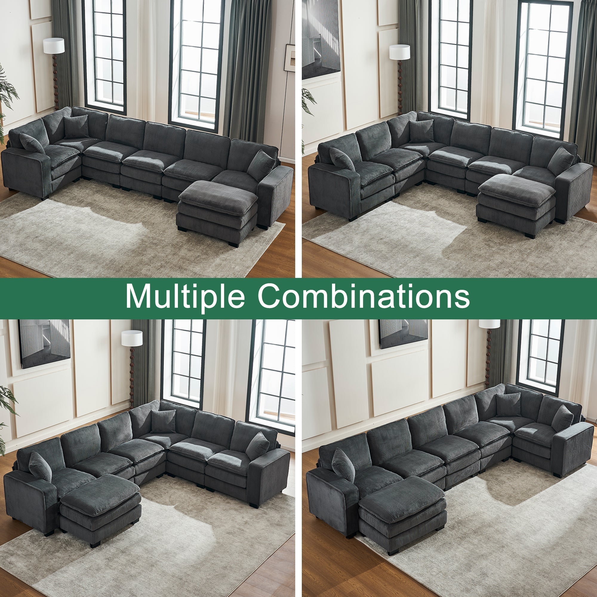 Modern U Shaped 6-Seat Sectional Sofa Couch with Ottoman - Image 12