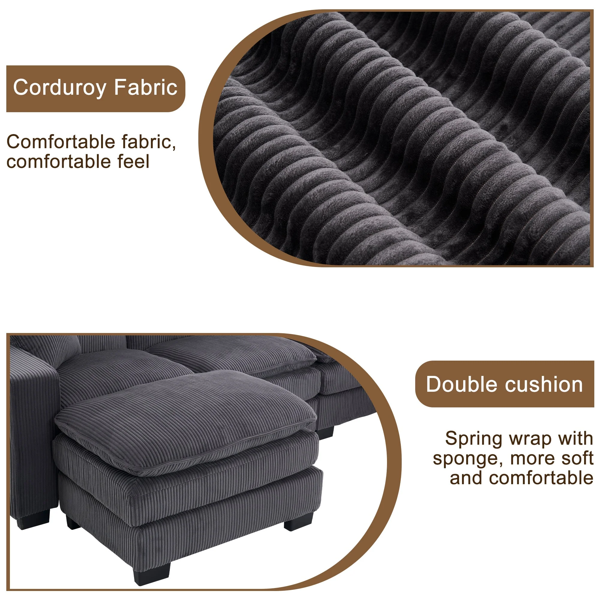 Modern U Shaped 6-Seat Sectional Sofa Couch with Ottoman - Image 14